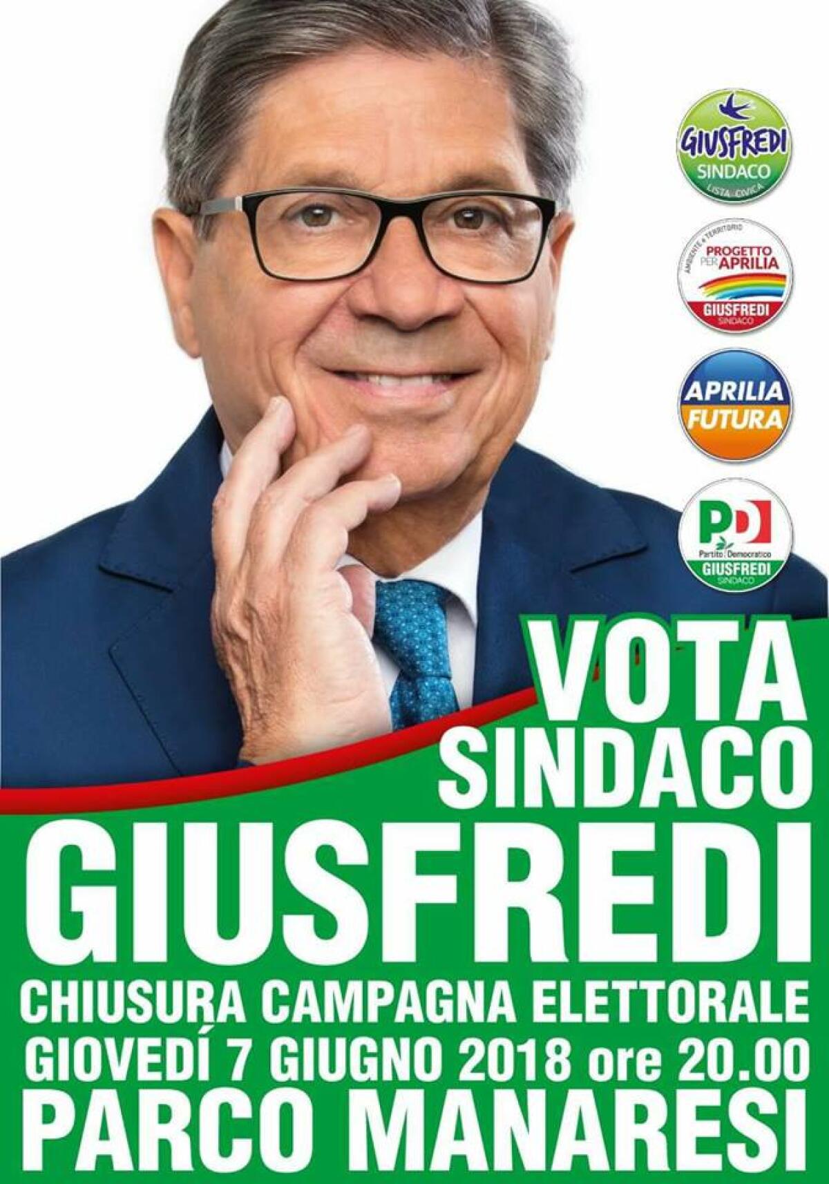 APRILIA – Il candidato sindaco Giorgio Giusfredi chiude la campagna elettorale al Parco Manaresi. - 