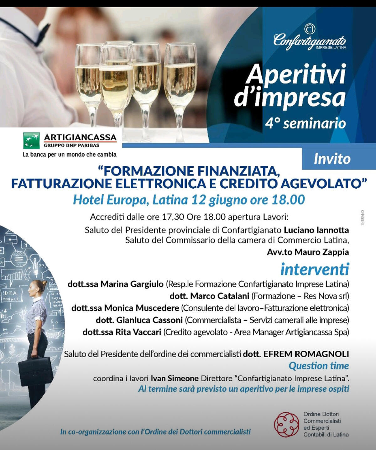 LATINA - Fatturazione elettronica e credito agevolato: oggi l’“Aperitivo d’Impresa” della Confartigianato. - 