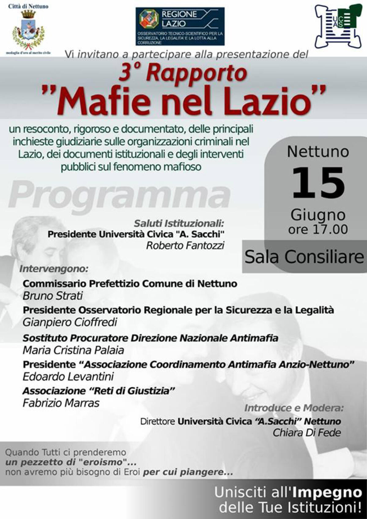 A Nettuno questo venerdì la presentazione del terzo “Rapporto Mafie Nel Lazio”. - 