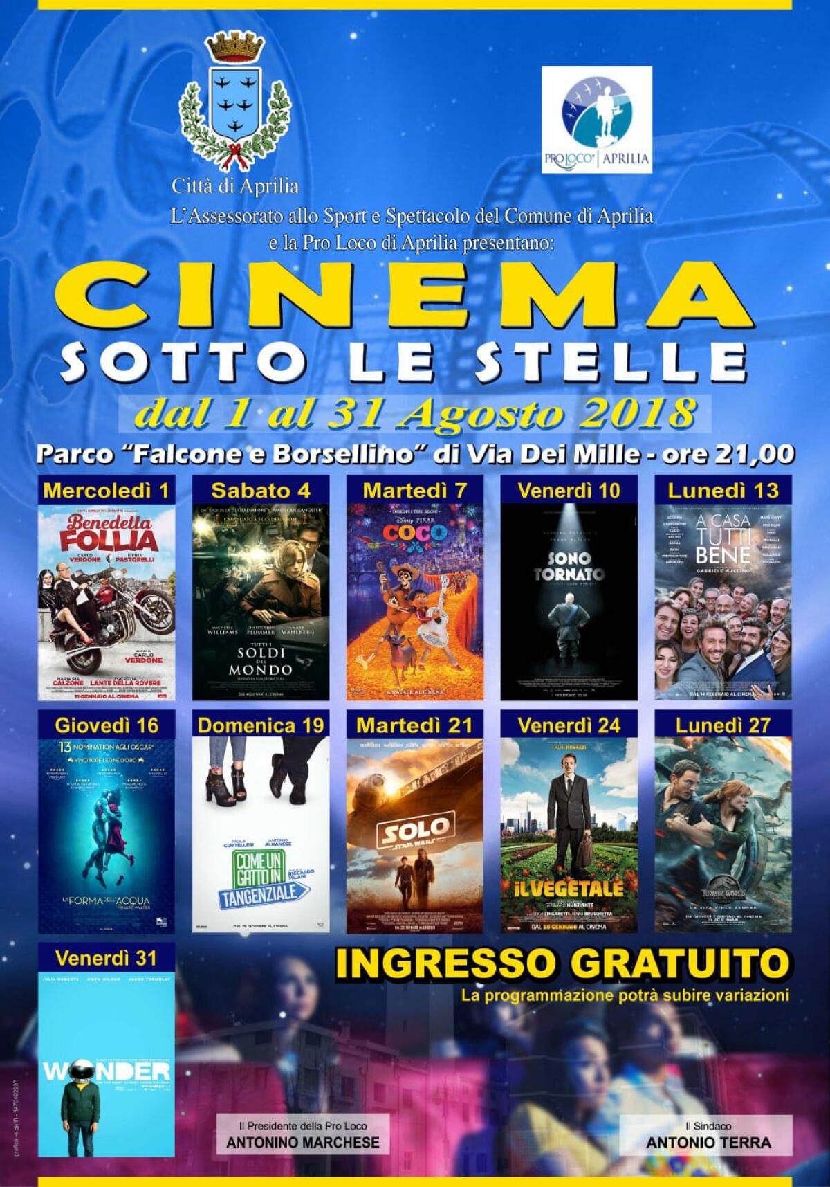 Cinema sotto le Stelle ad Aprilia, ECCO tutti i film in programma - 