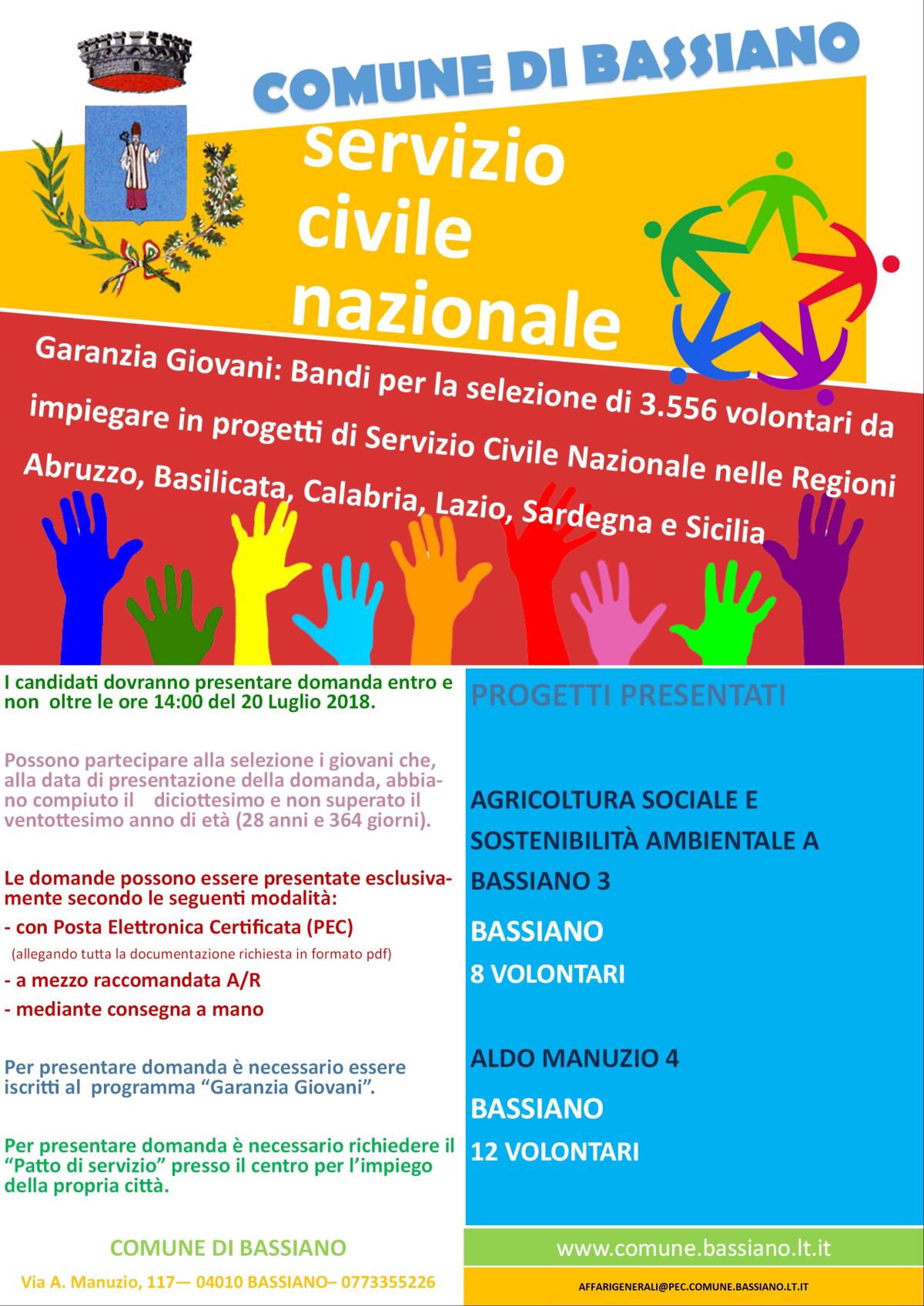 Servizio Civile, 20 posti disponibili al Comune di Bassiano - 