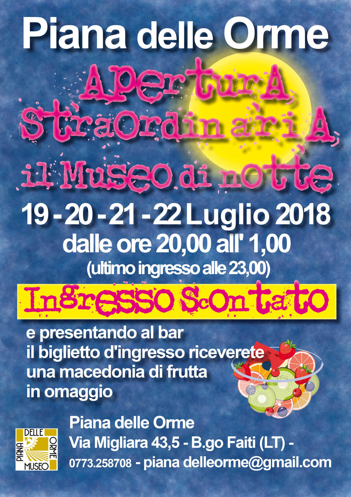 Il Museo Piana delle Orme questo fine settimana aperto sino all'una di notte. - 