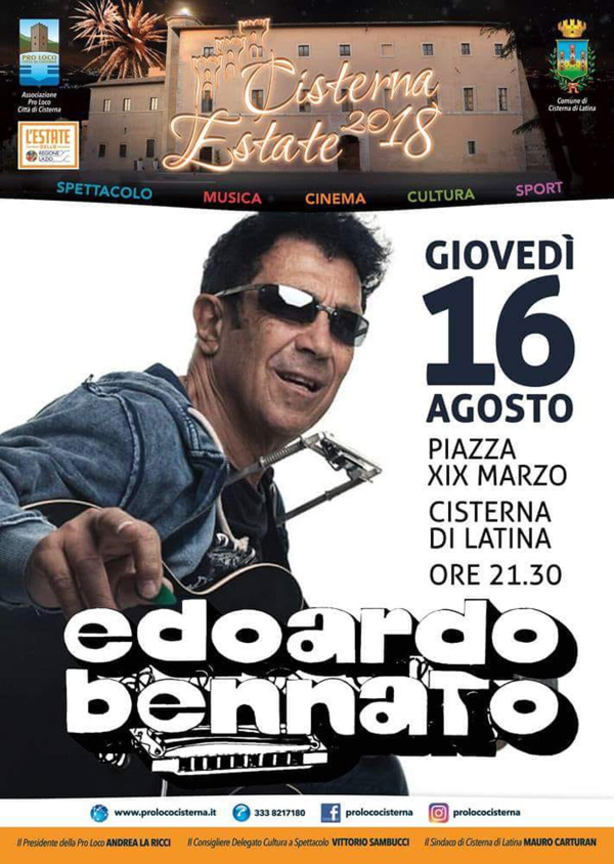Festa di San Rocco a Cisterna: questa sera il concerto gratuito di Edoardo Bennato. - 