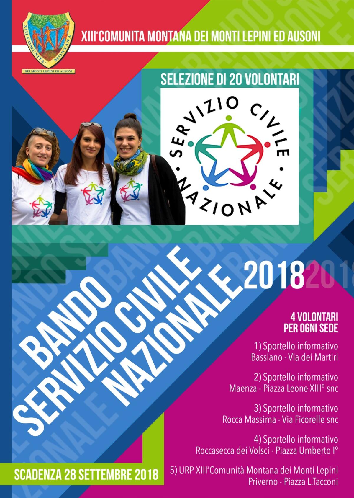 Servizio Civile Nazionale: la XIII Comunità Montana Lepini-Ausoni seleziona 20 volontari. - 