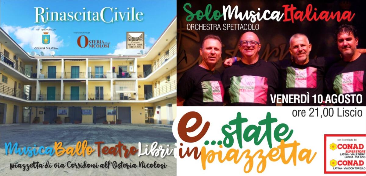 "E…state in piazzetta”: stasera ballo liscio al Quartiere Nicolosi di Latina. - 