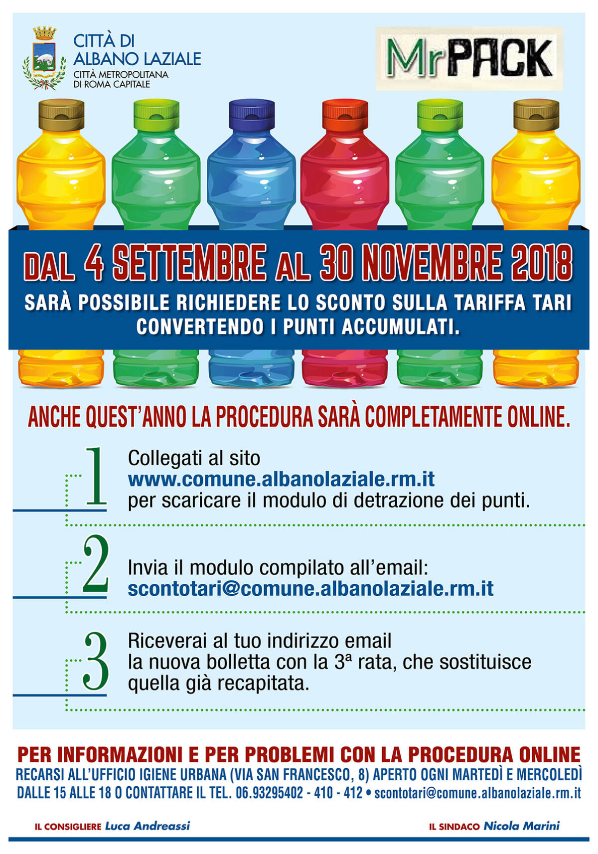 ALBANO - Detrazione Tari con i punti plastica Mr. Pac: le richieste on line dal 4 settembre. - 