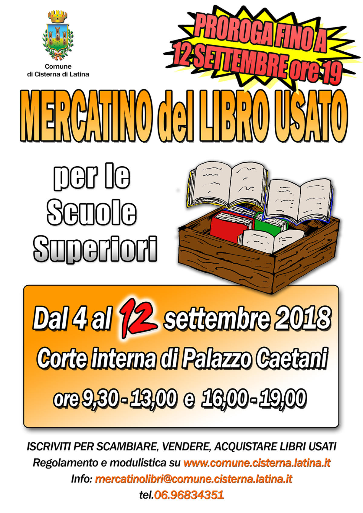 CISTERNA - Prorogato sino a mercoledì 12 settembre il mercatino del libro usato. - 