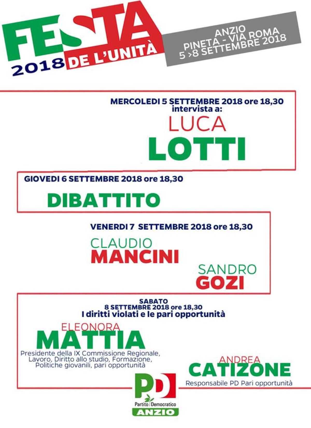 Si chiude questo sabato sera la “Festa dell'Unità” organizzata dal Pd di Anzio. - 