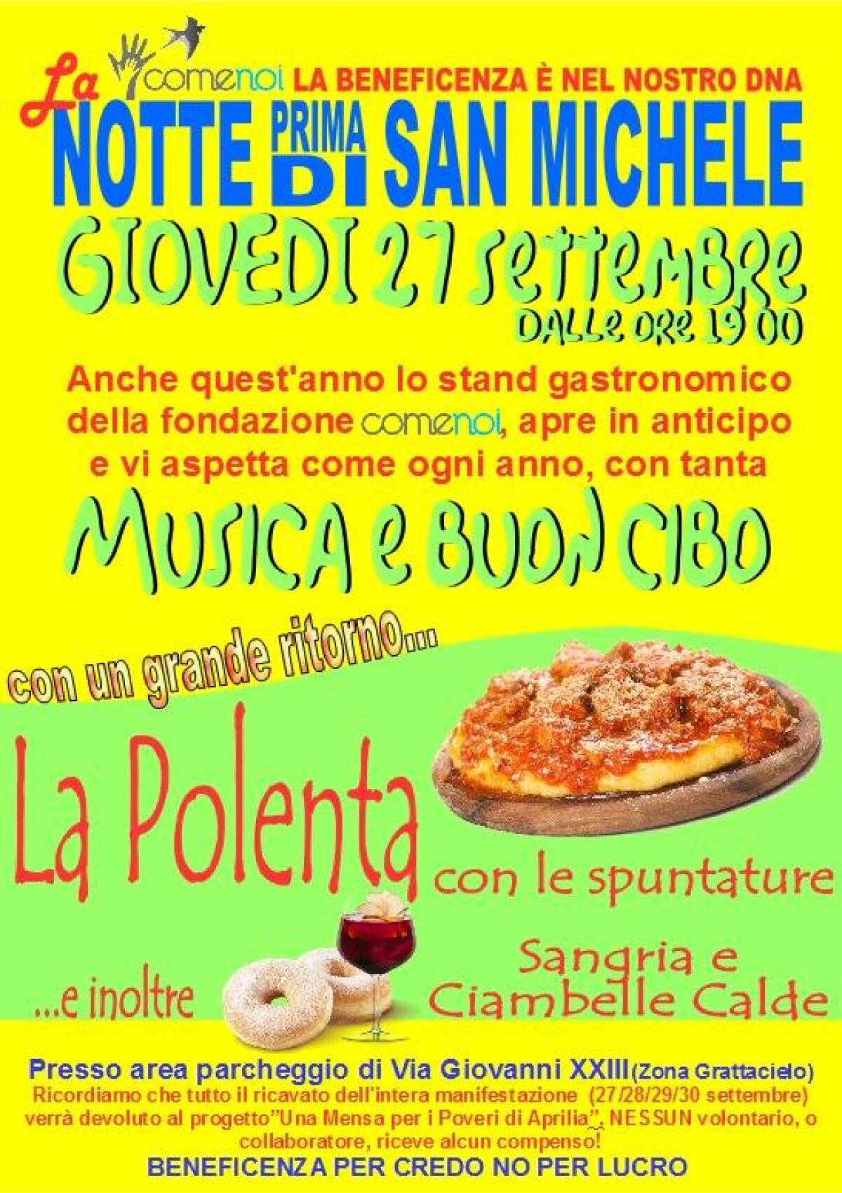 Aprilia - San Michele, torna lo stand gastronomico della Fondazione "Come Noi" - 