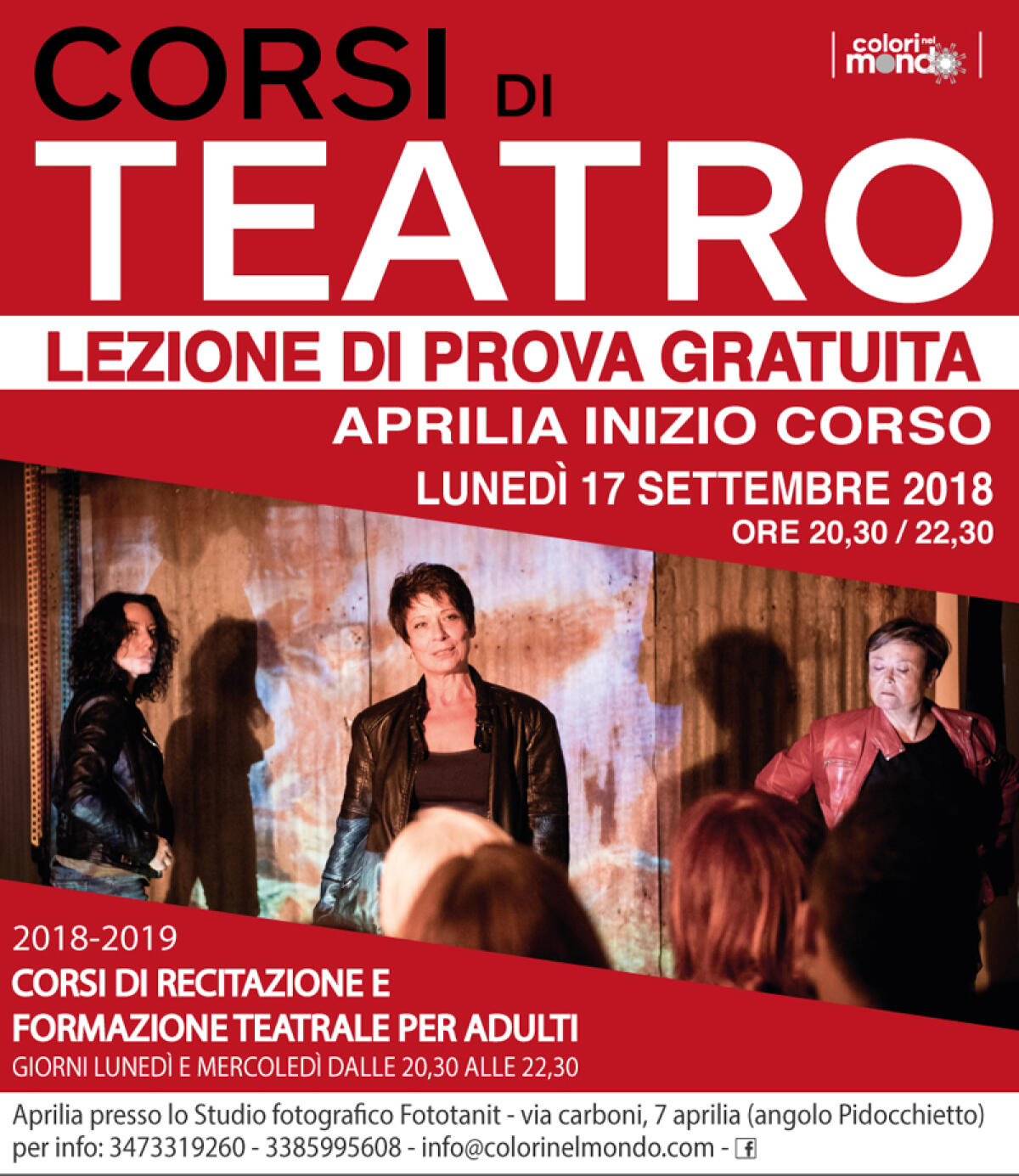 Recitazione e formazione teatrale per adulti: ad Aprilia una lezione gratuita di "Colori Nel Mondo". - 