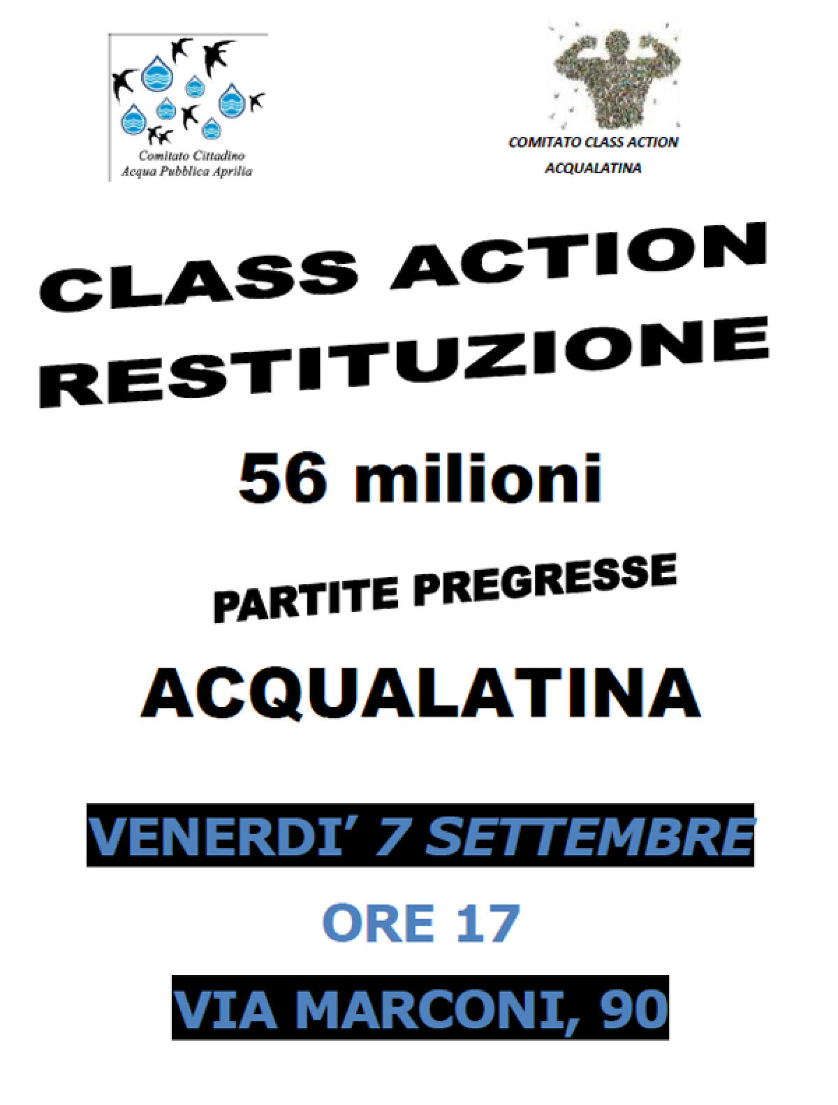 Partite pregresse in bolletta: questo venerdì ad Aprilia incontro pubblico sulla Class Action contro Acqualatina. - 