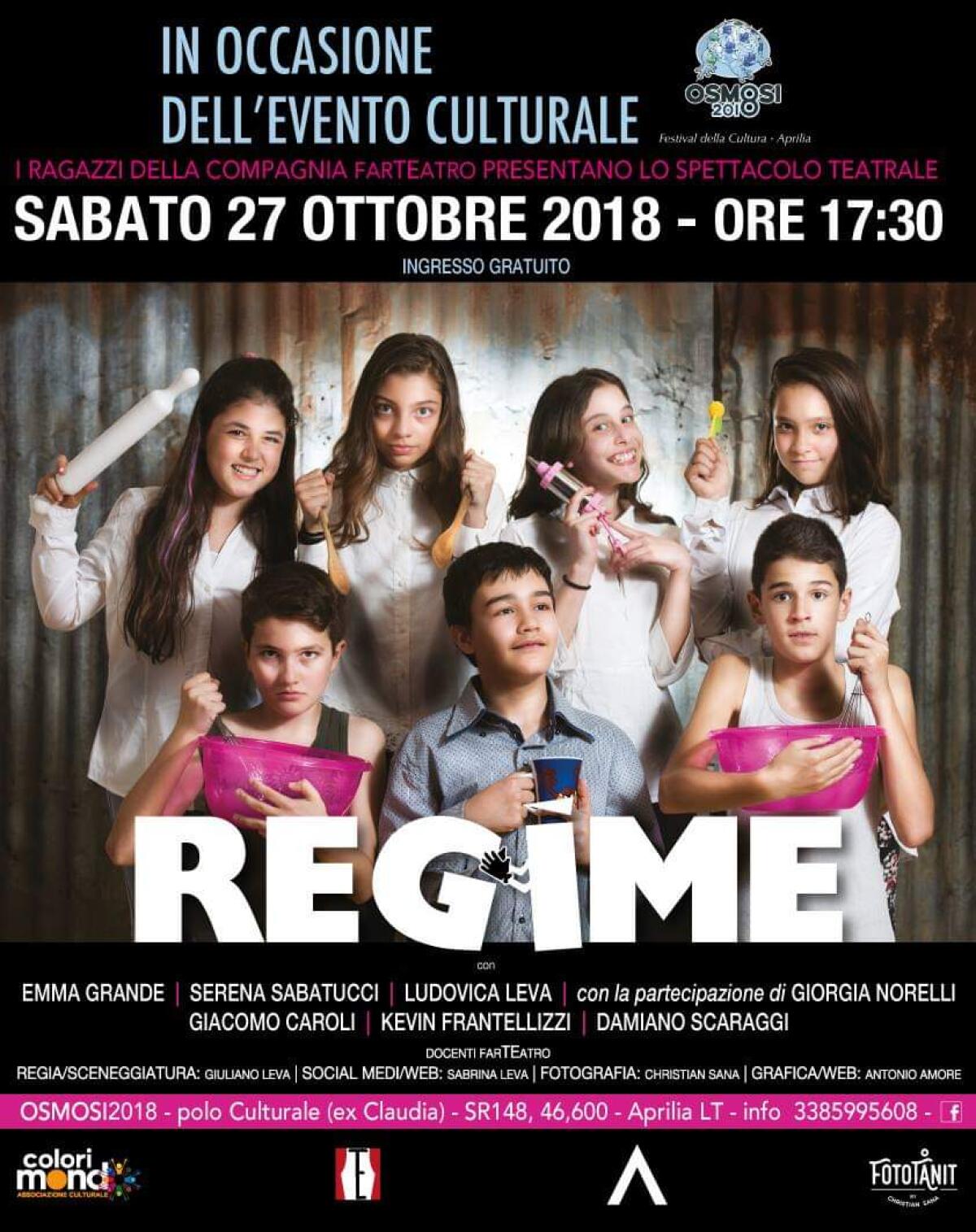 APRILIA - Festival "Osmosi 2018": la compagnia farTEatro porta in scena "Regime". - 