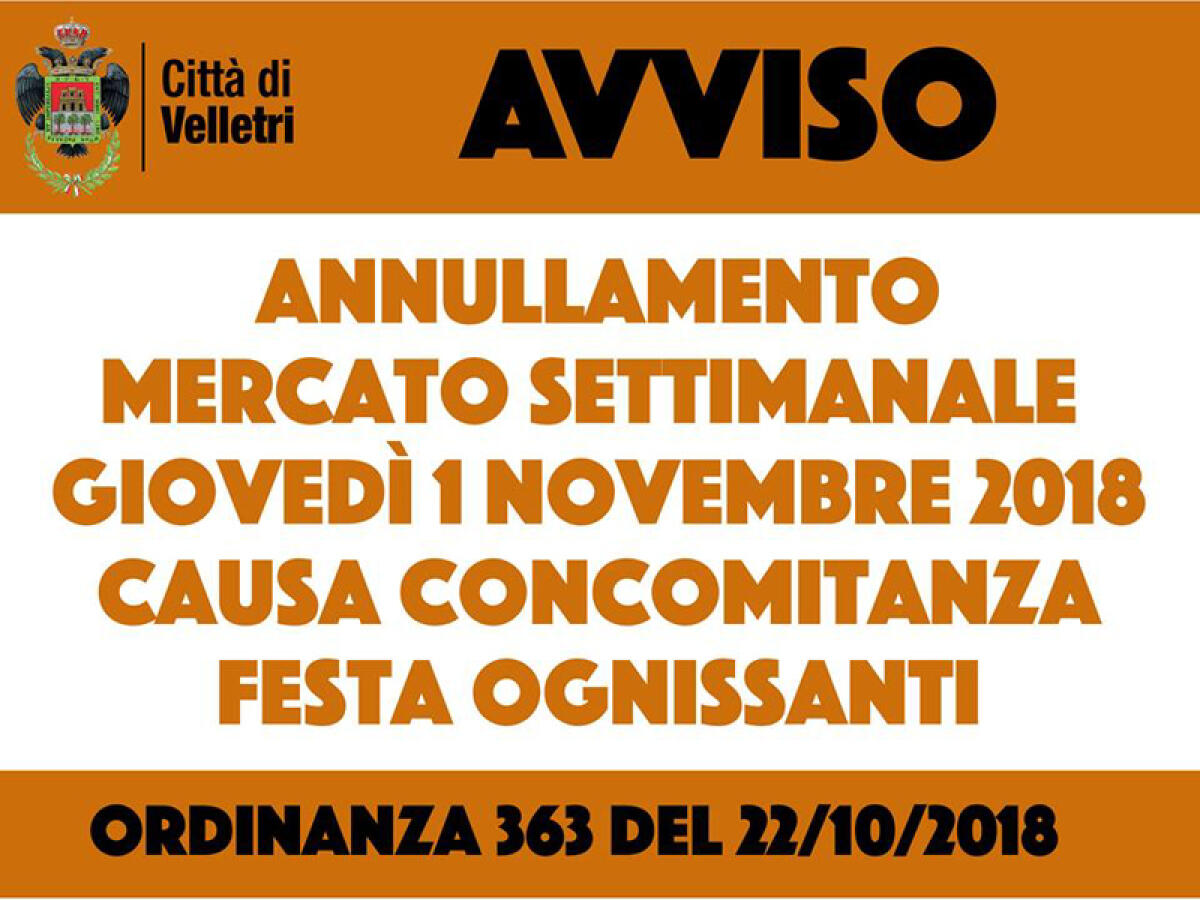 Giovedì primo novembre niente mercato settimanale a Velletri. - 