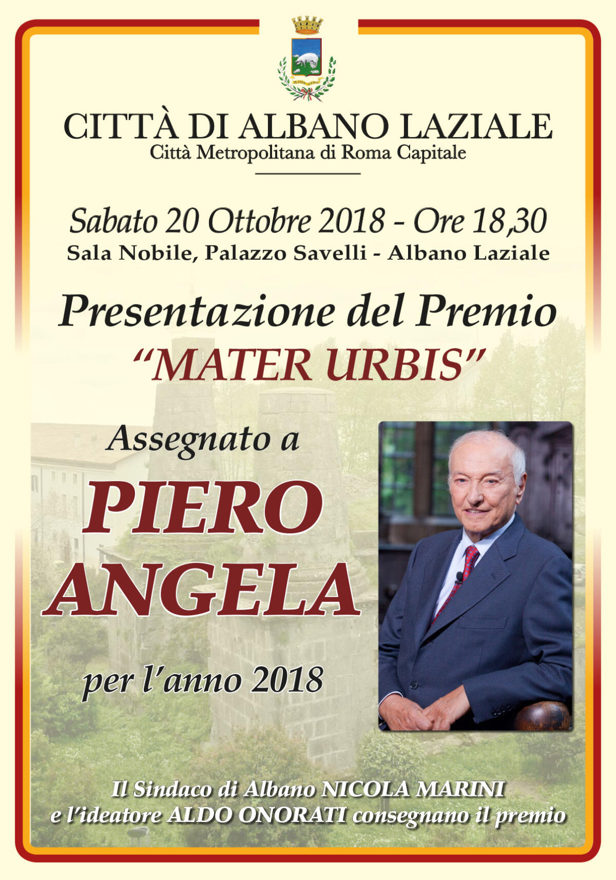 ALBANO - Piero Angela questo sabato a Palazzo Savelli per ricevere il premio “Mater Urbis”. - 