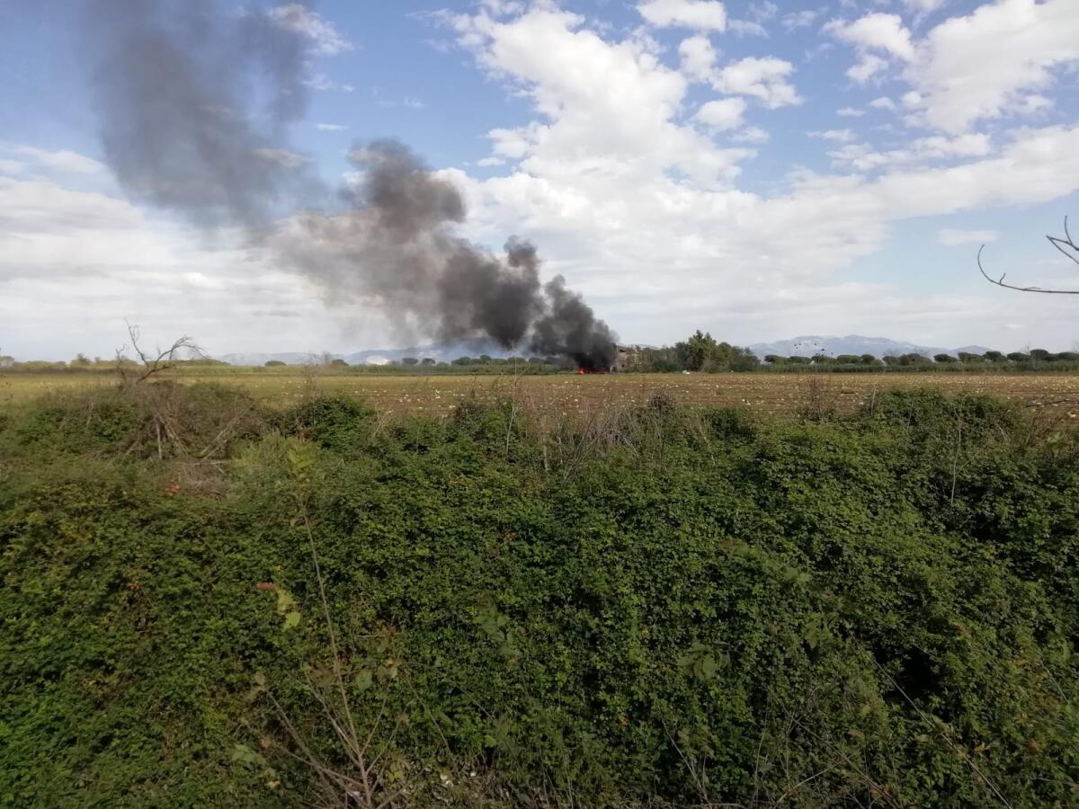 Aprilia - Incendio in un terreno a Frassineto, sul posto vigili del fuoco e forestale - 