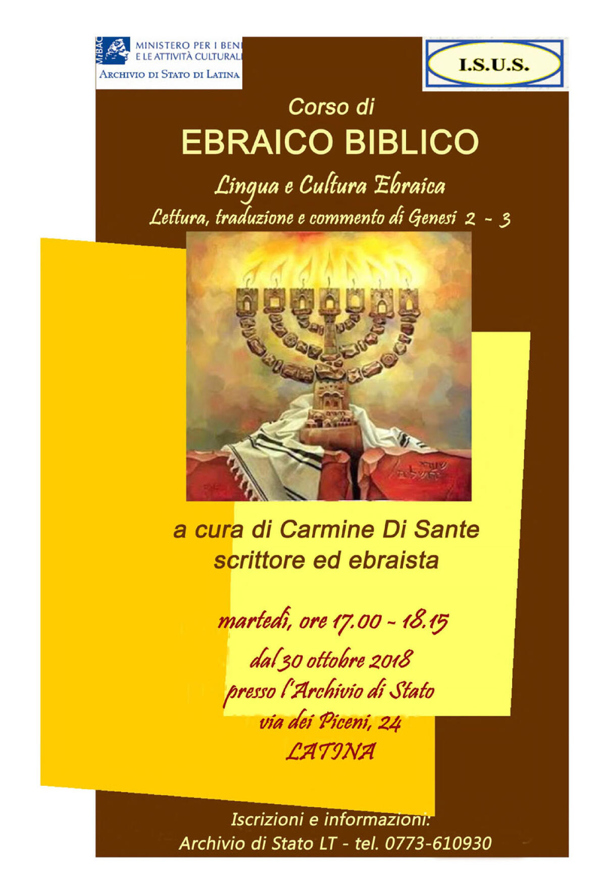 Presso l'Archivio di Stato di Latina al via un corso di Ebraico Biblico. - 