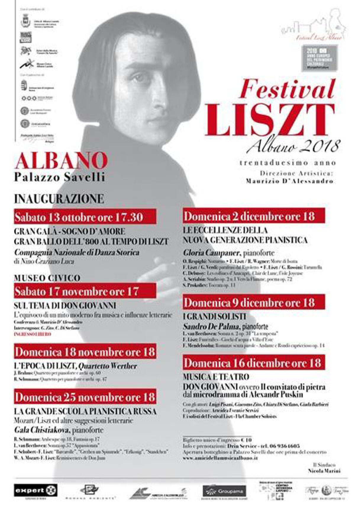 Questo sabato 13 ottobre ad Albano si apre il “Festival Liszt 2018”. - 