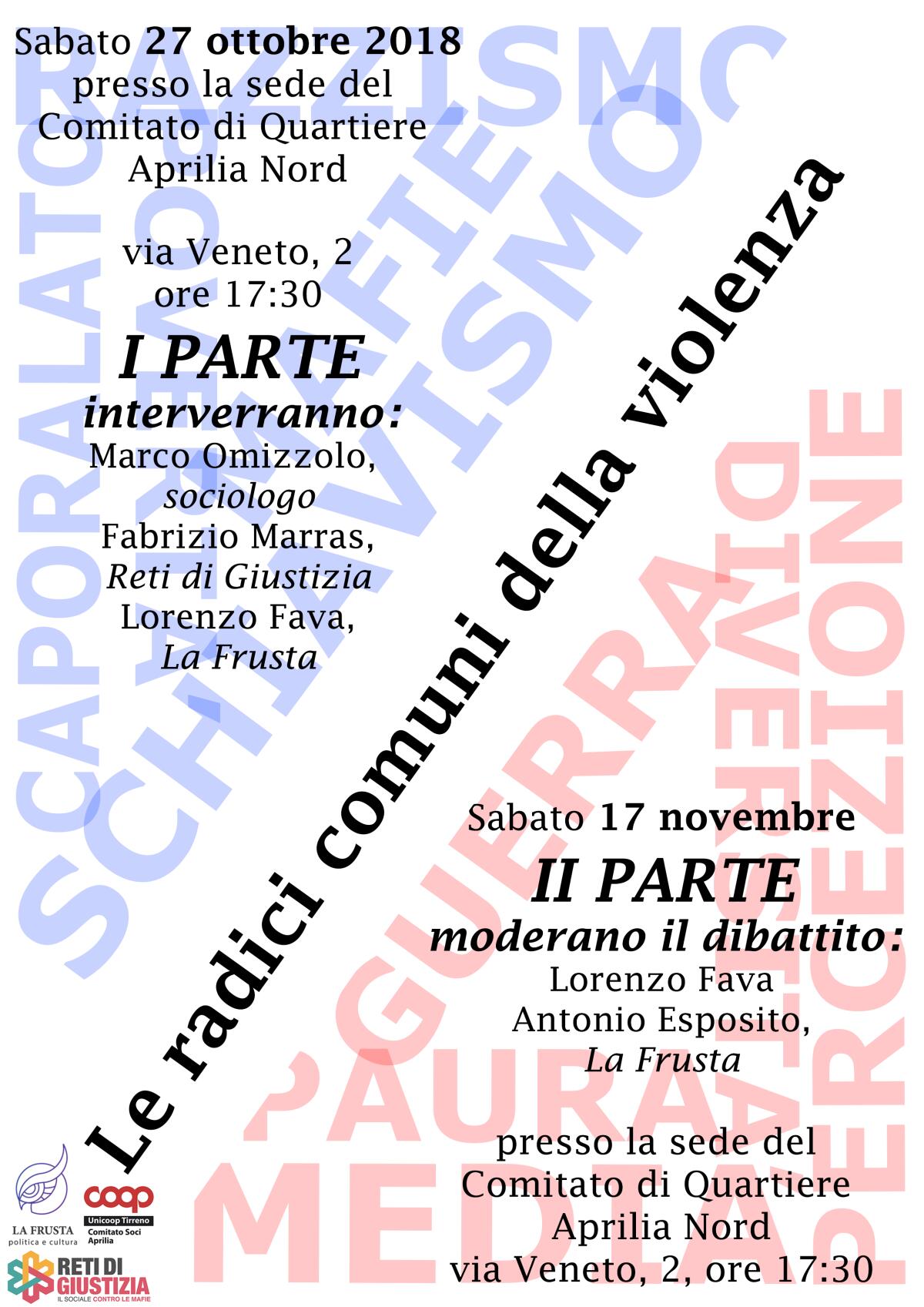 “Le radici comuni della violenza”: incontro pubblico sabato 27 ottobre ad Aprilia. - 