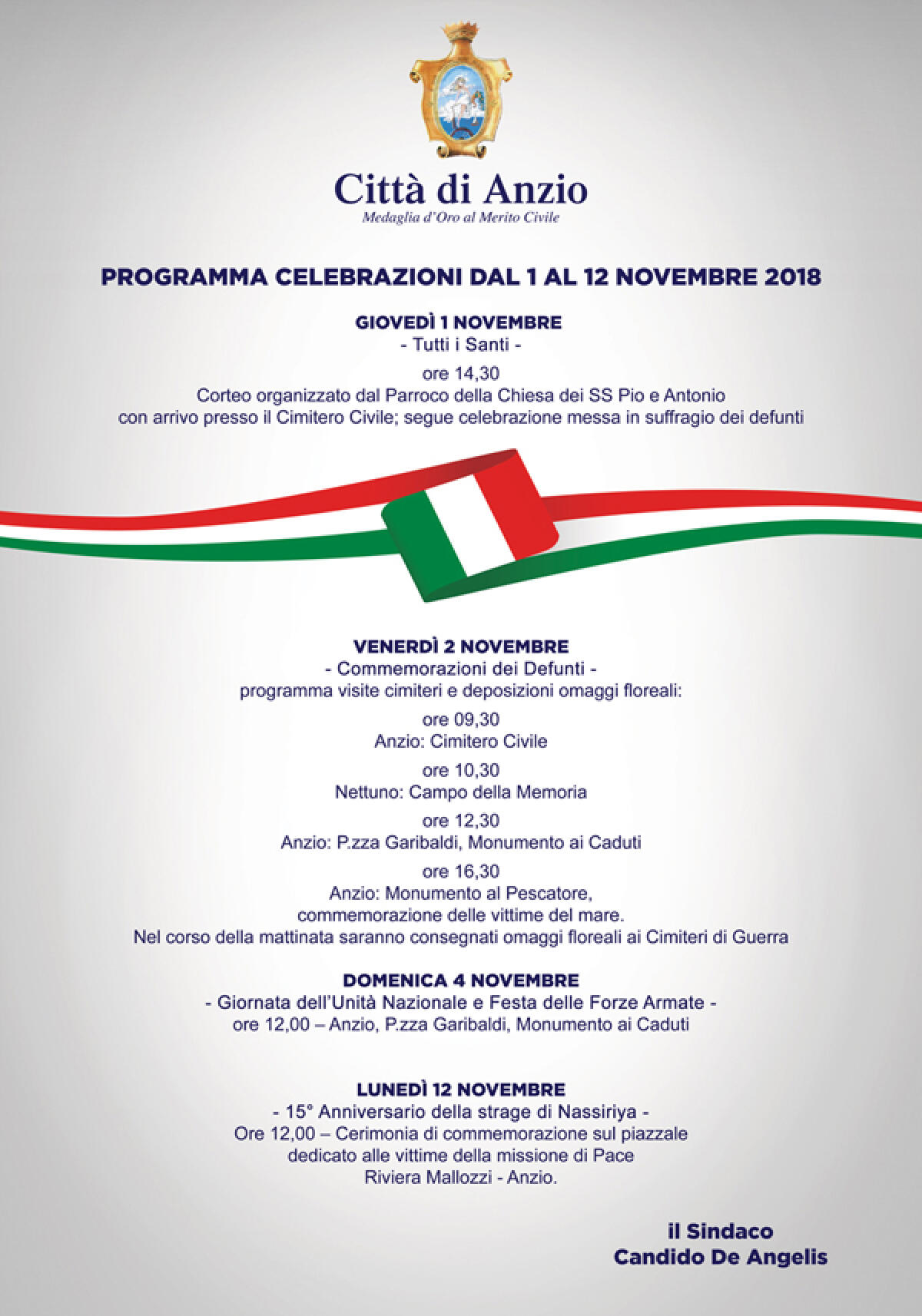 Celebrazioni ad Anzio in occasione della festività di Tutti i Santi e per i Defunti. - 