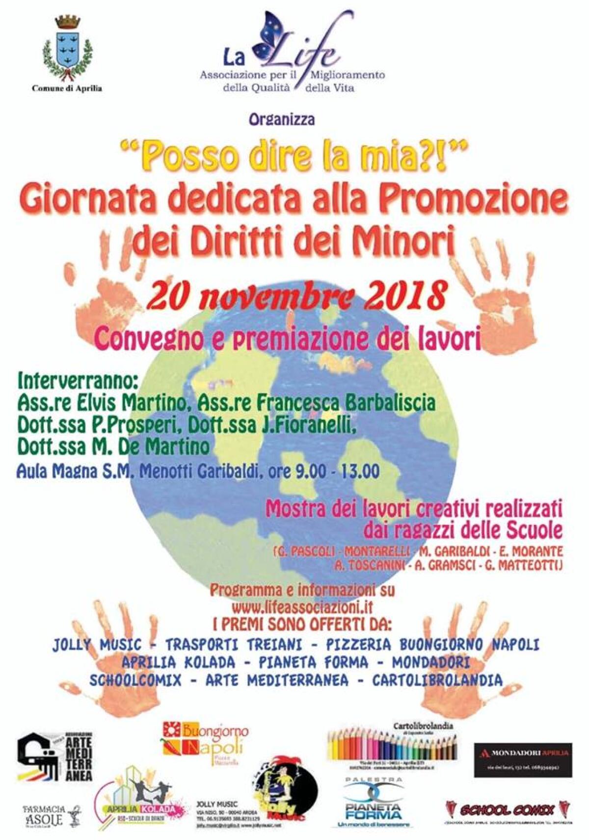 APRILIA - Giornata Mondiale dei Diritti dell’Infanzia: l'associazione Life premia gli studenti. - 