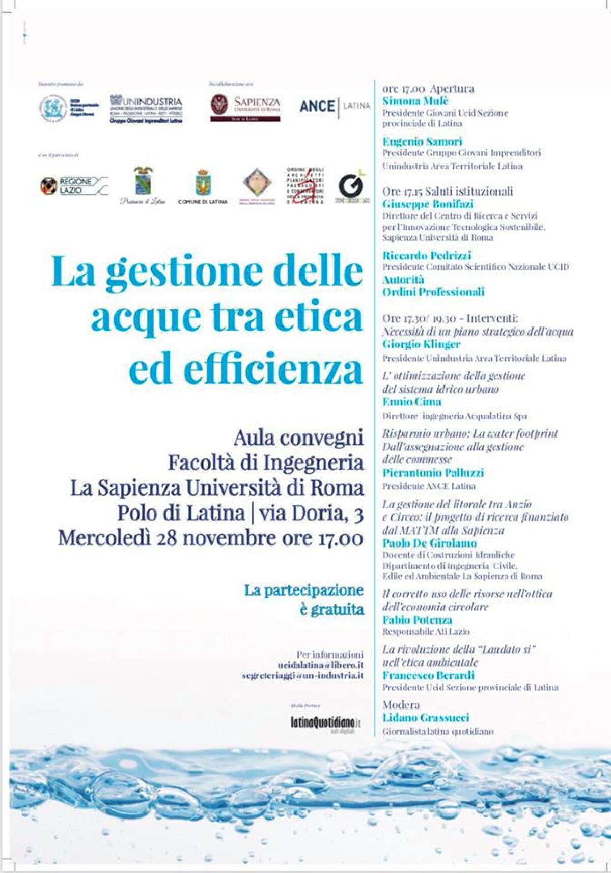 “La gestione delle acque tra etica ed efficienza”: oggi a Latina il convegno di Unindustria e Ucid. - 