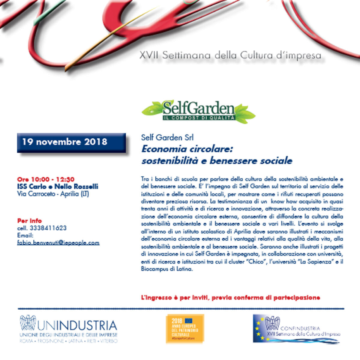 "Settimana della Cultura d’Impresa" di Confindustria: due appuntamenti a Latina ed Aprilia. - 