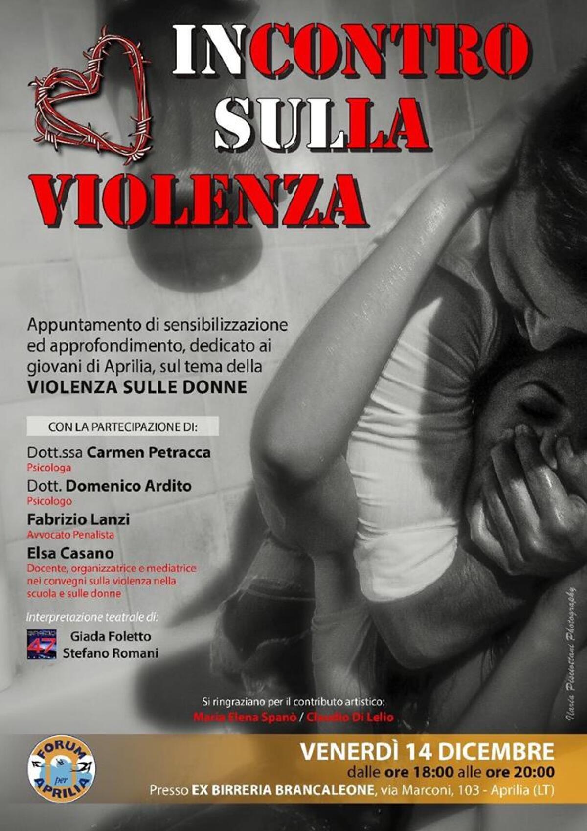 “Incontro sulla Violenza” questo venerdì ad Aprilia, all'ex birreria Brancaleone. - 