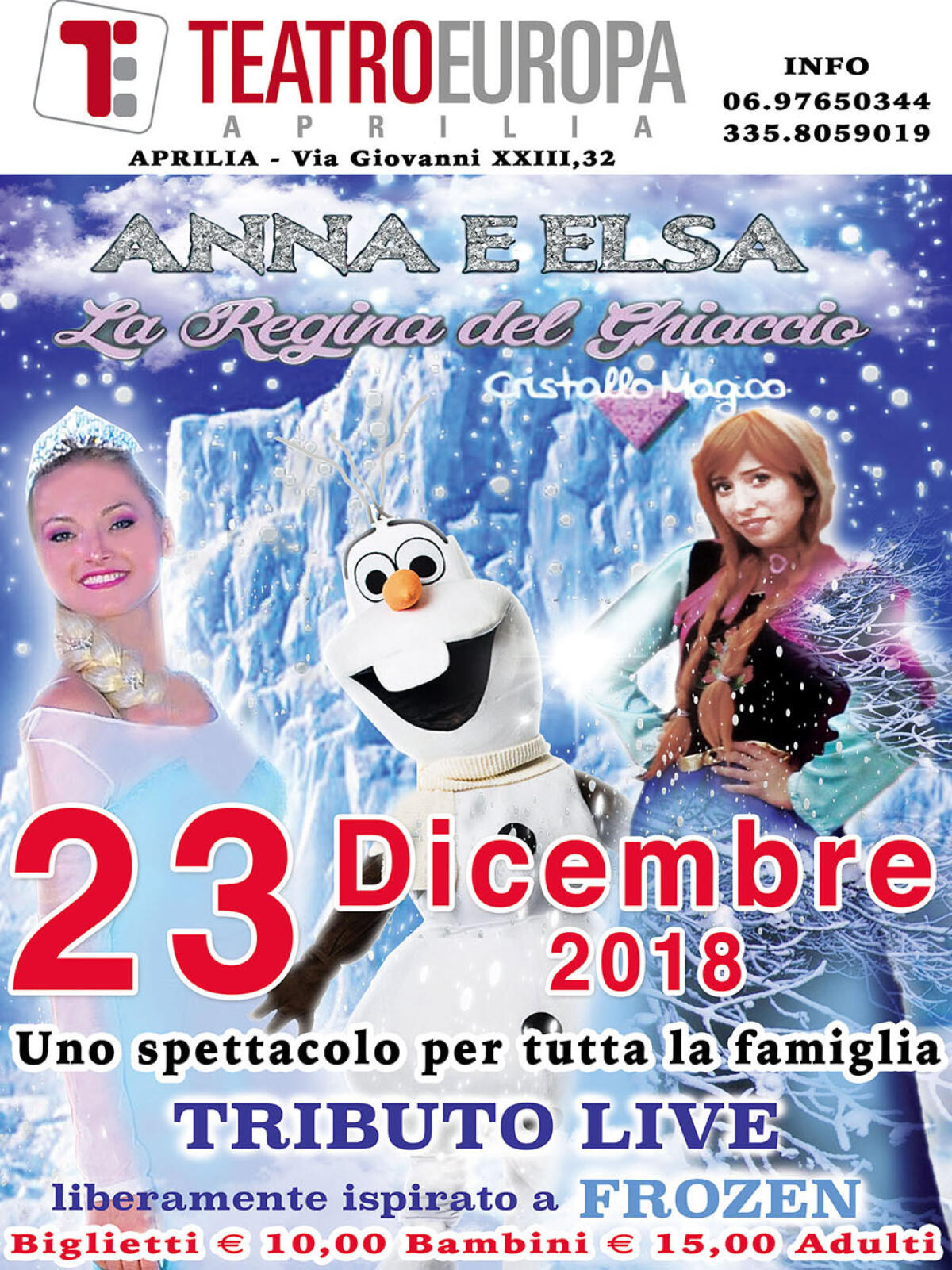 Al Teatro Europa di Aprilia per tutta la famiglia: "Anna e Elsa" - 