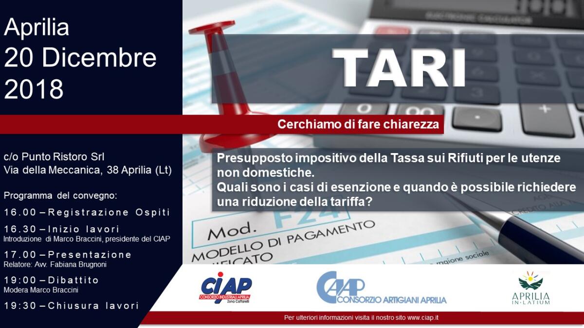 Il Ciap di Aprilia organizza un convegno sulla Tari per le utenze non domestiche. - 