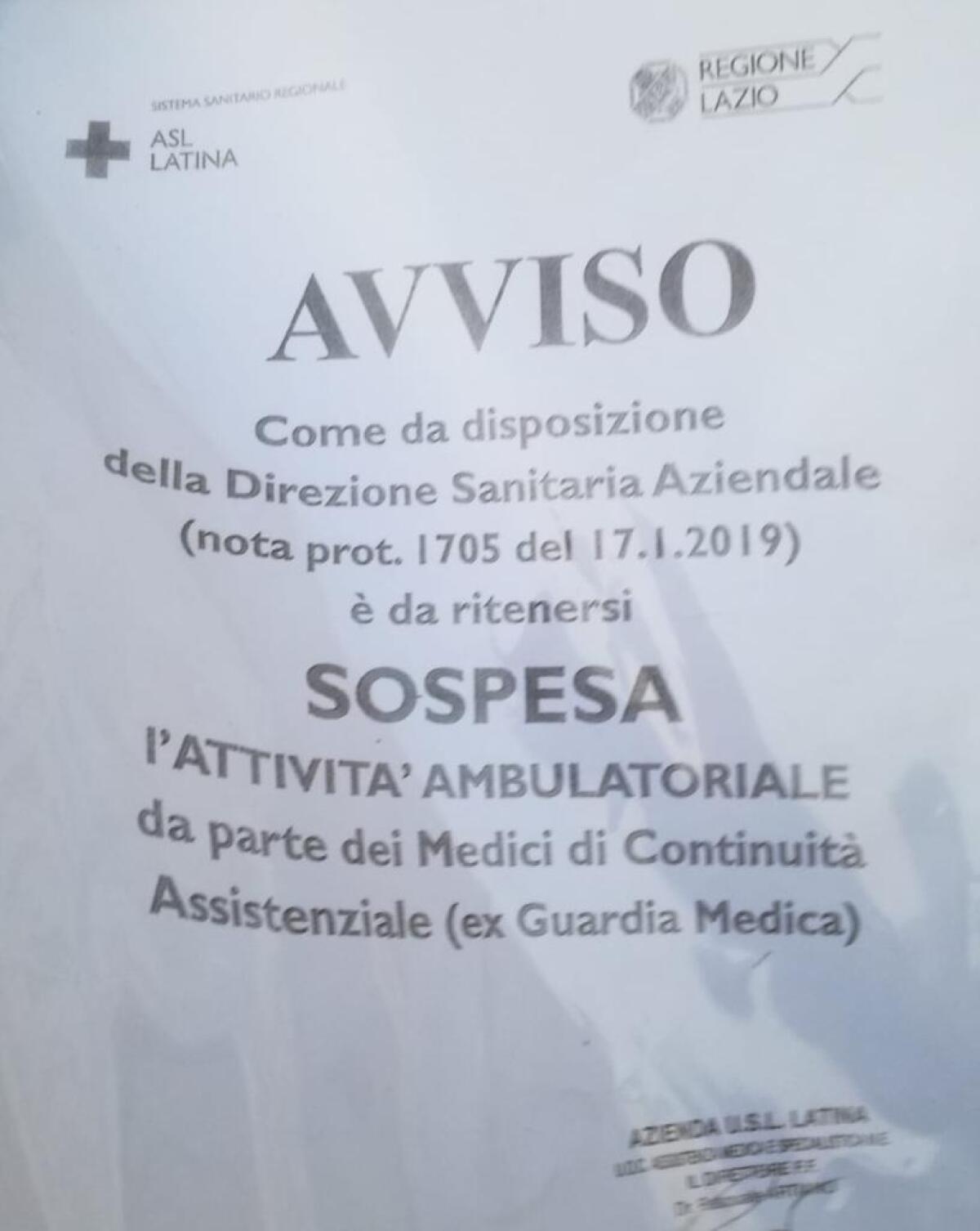 Guardia Medica ad Aprilia, "Sospese le visite ambulatoriali". - 