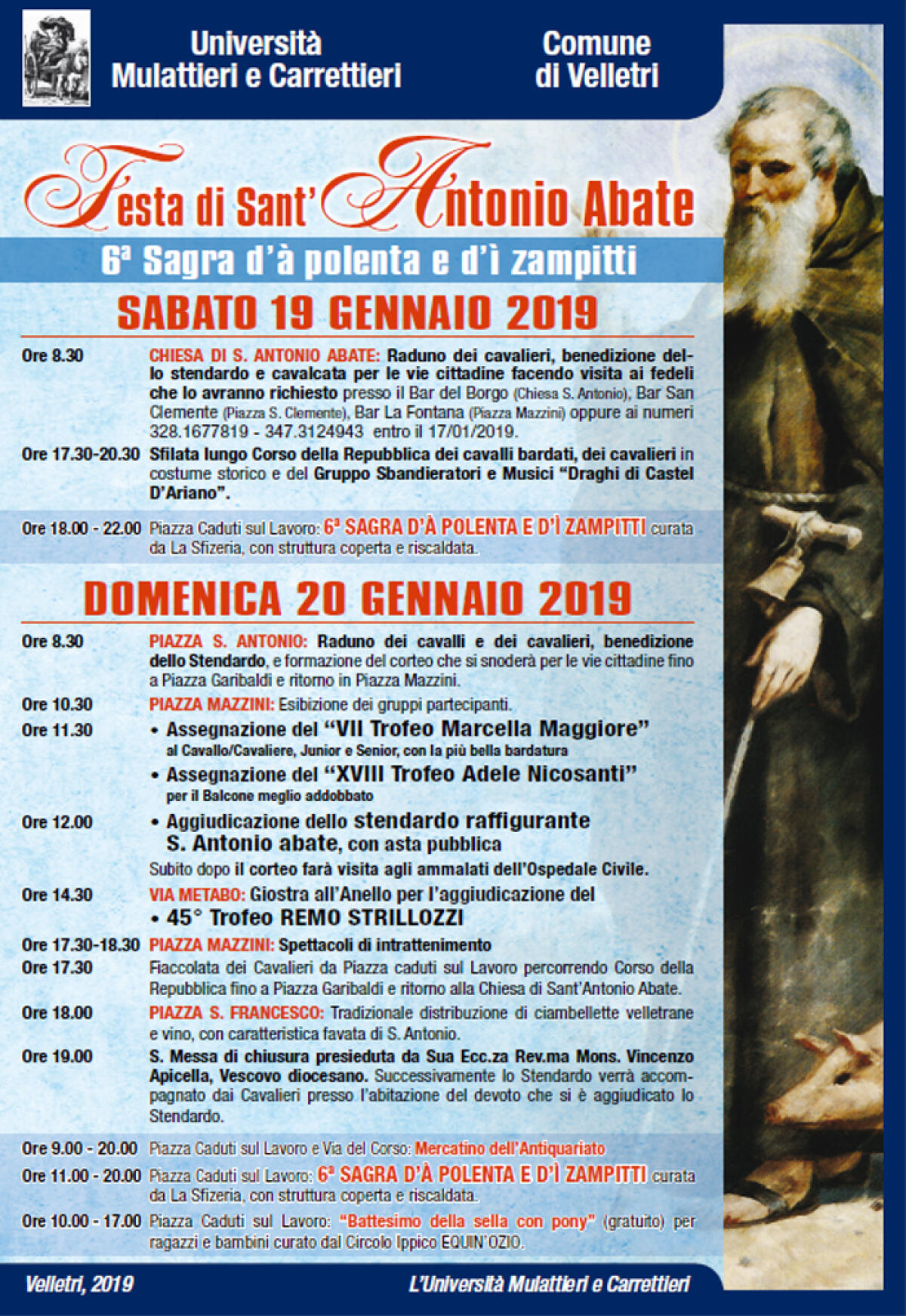 A Velletri questo fine settimana “Festa di Sant’Antonio Abate” e “Sagra della Polenta e dei Zampitti”. - 