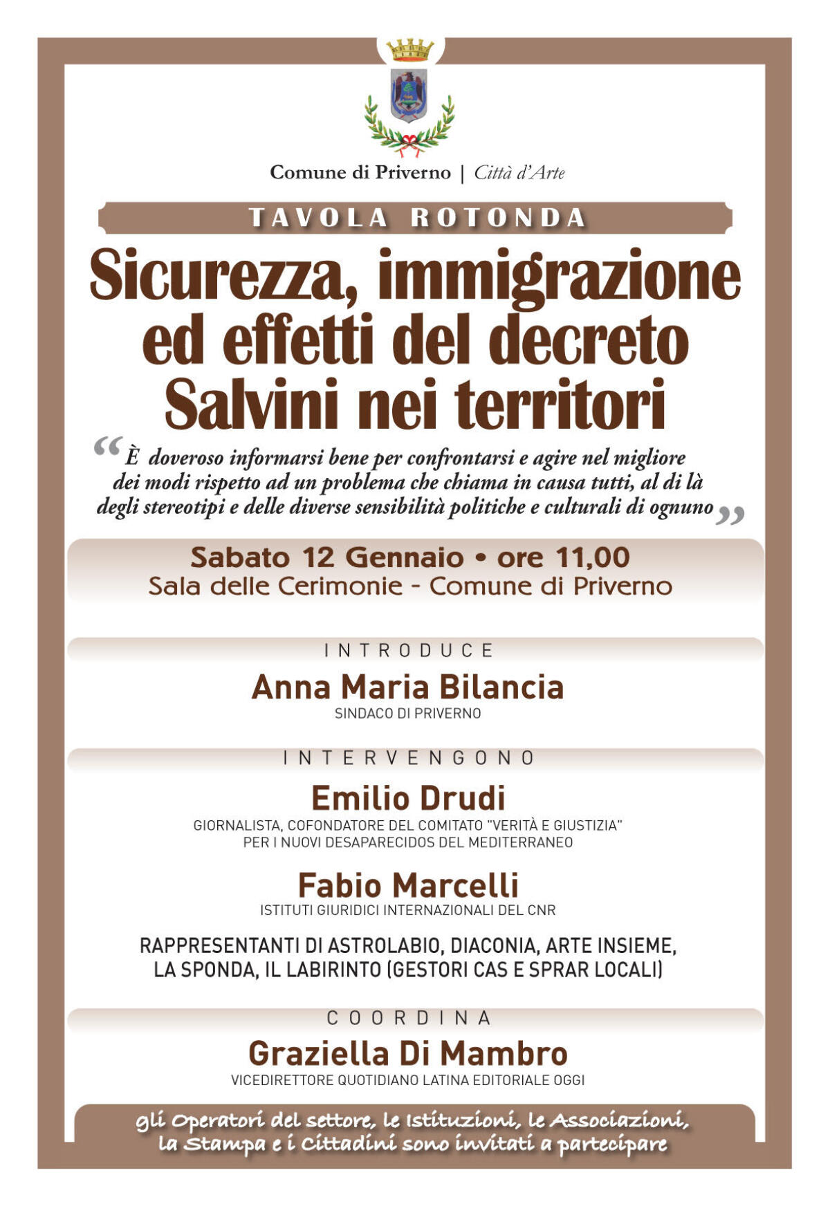 Tavola rotonda a Priverno per parlare di accoglienza e gestione dei migranti. - 