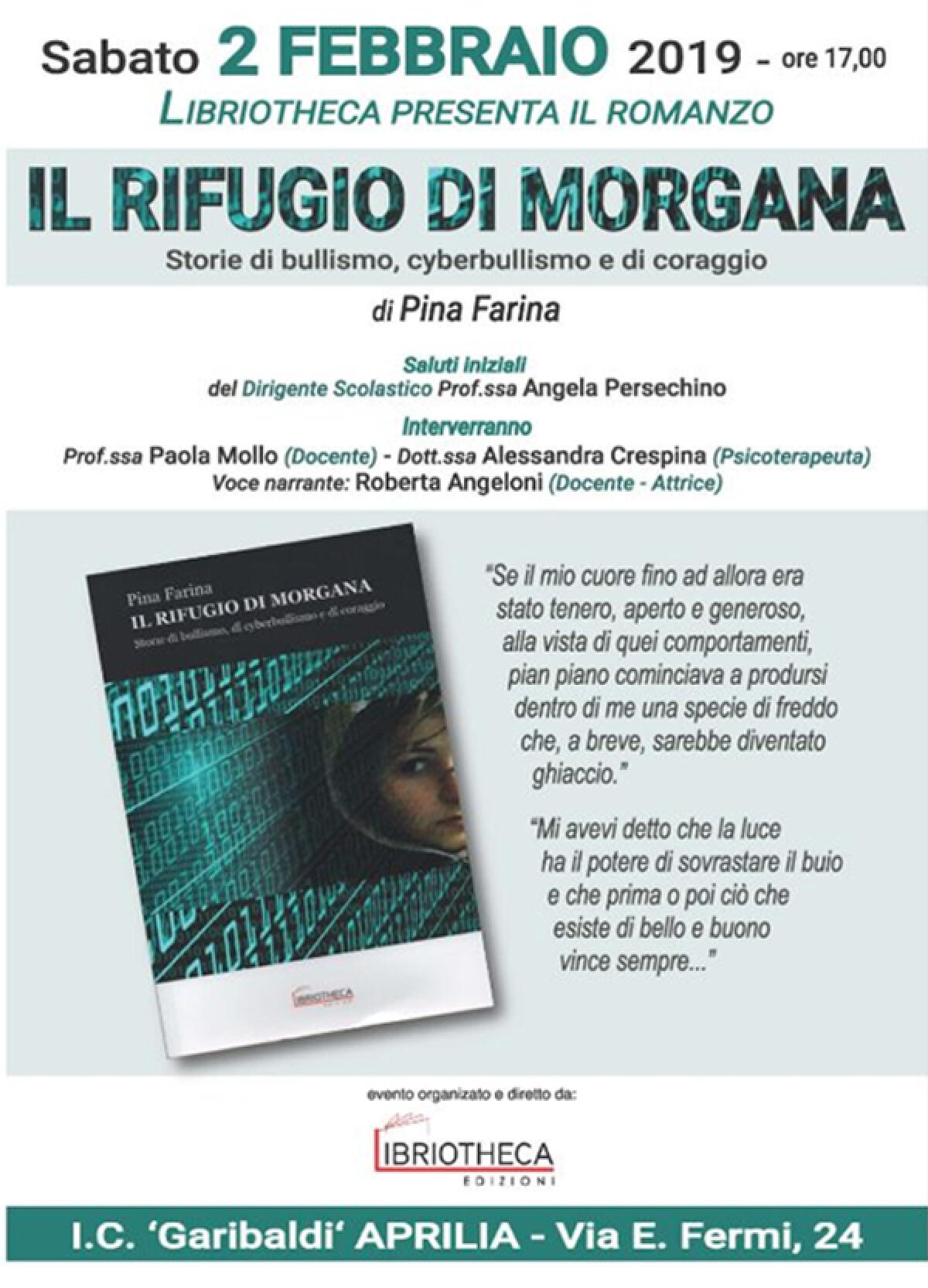 Questo sabato ad Aprilia la presentazione del libro “Il rifugio di Morgana” di Pina Farina. - 