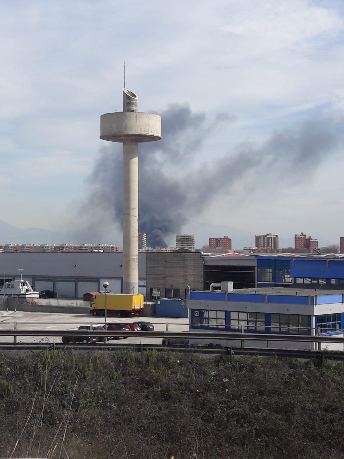 Serre in fiamme nella zona tra via Guardapasso e via Torre del Padiglione, ad Aprilia: densa colonna di fumo. - 