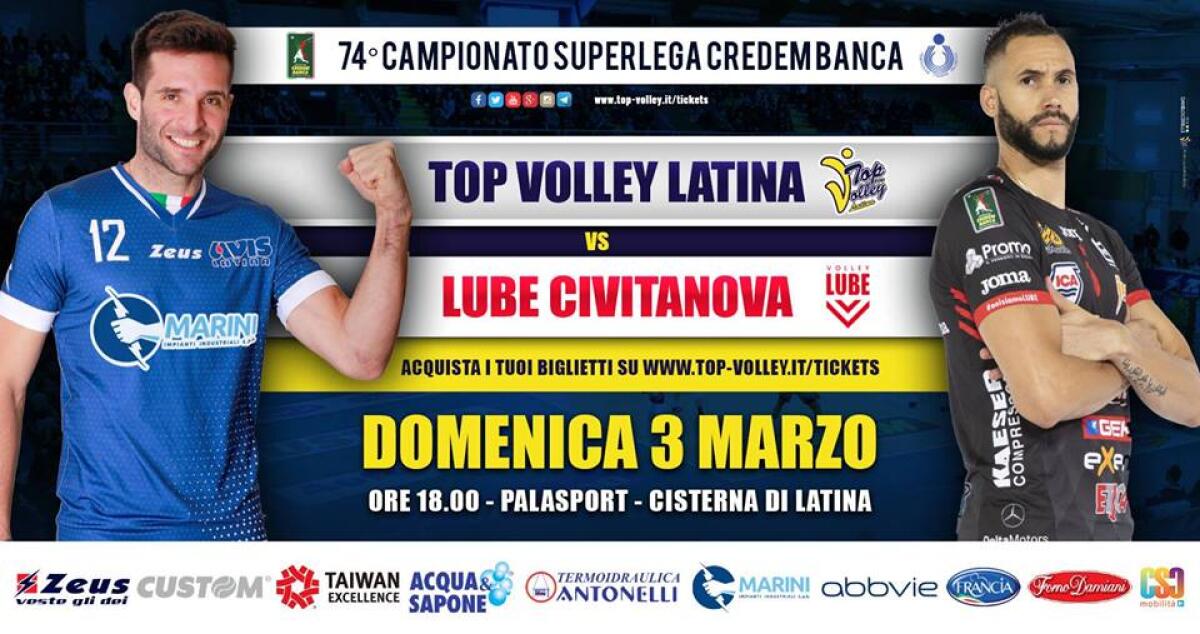 Pallavolo maschile di Superlega: la Top Volley Latina attende la Lube Civitanova. - 