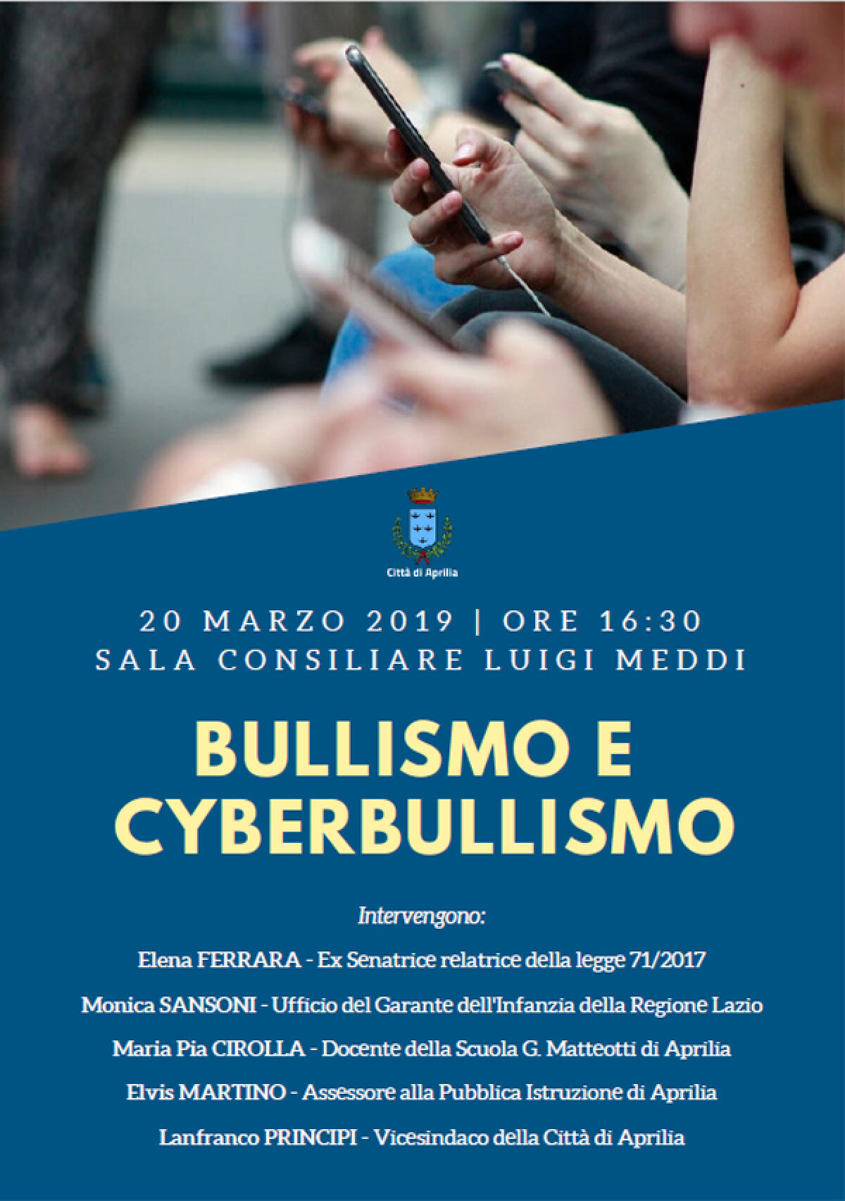 “Bullismo e Cyberbullismo”: oggi un convegno in Aula Consiliare ad Aprilia. - 