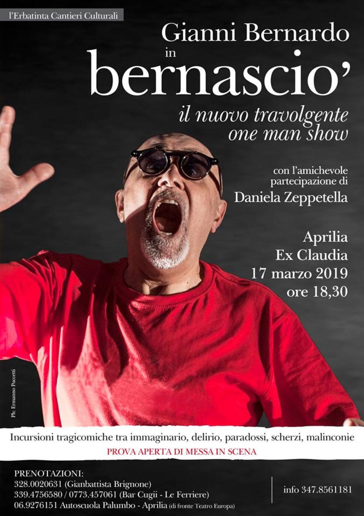 Gianni Bernardo torna in scena con "Bernasciò" all'ex Claudia di Aprilia - 