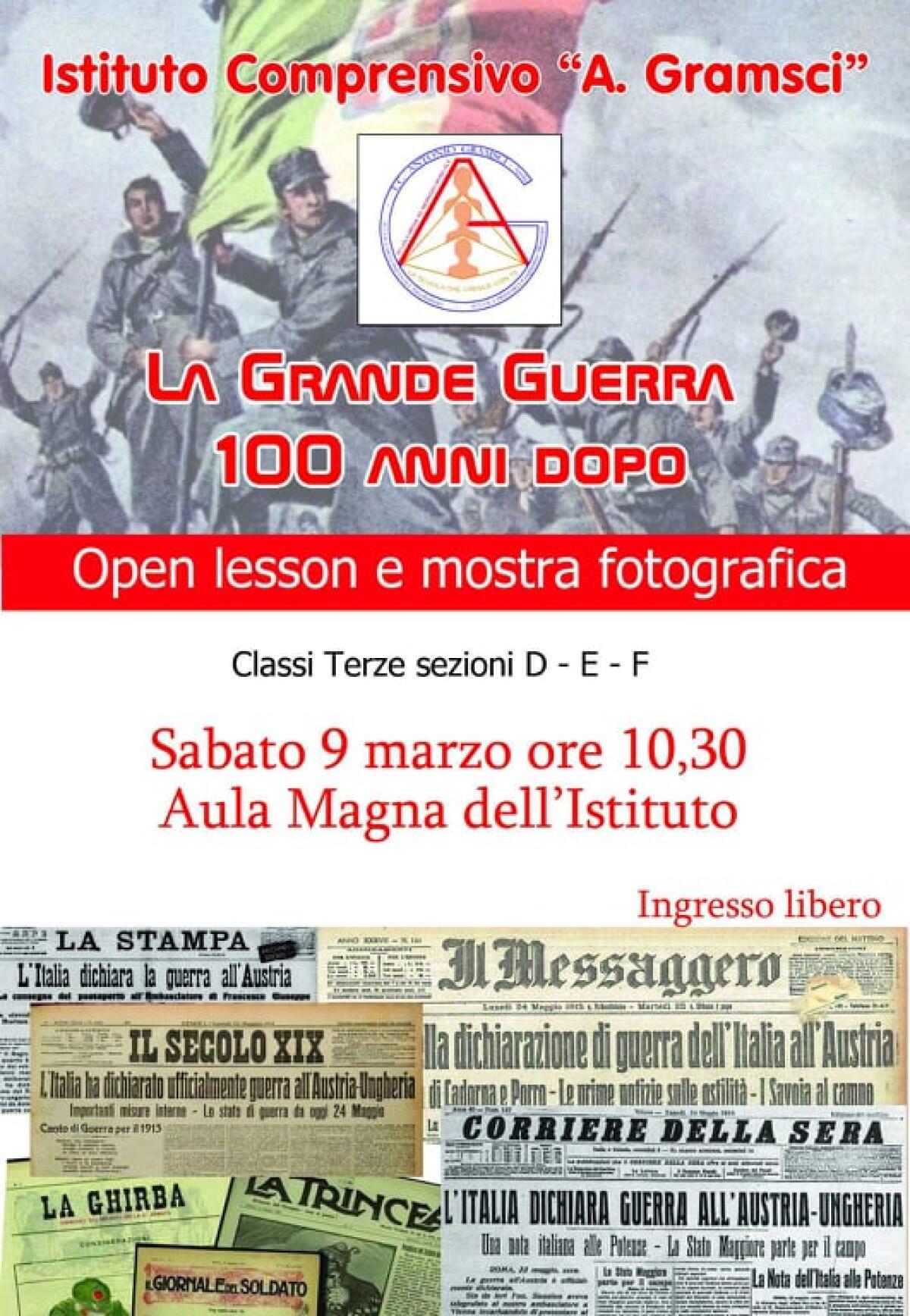 “La Grande Guerra – 100 anni dopo”: all'Istituto Gramsci di Aprilia open lesson e mostra fotografica. - 