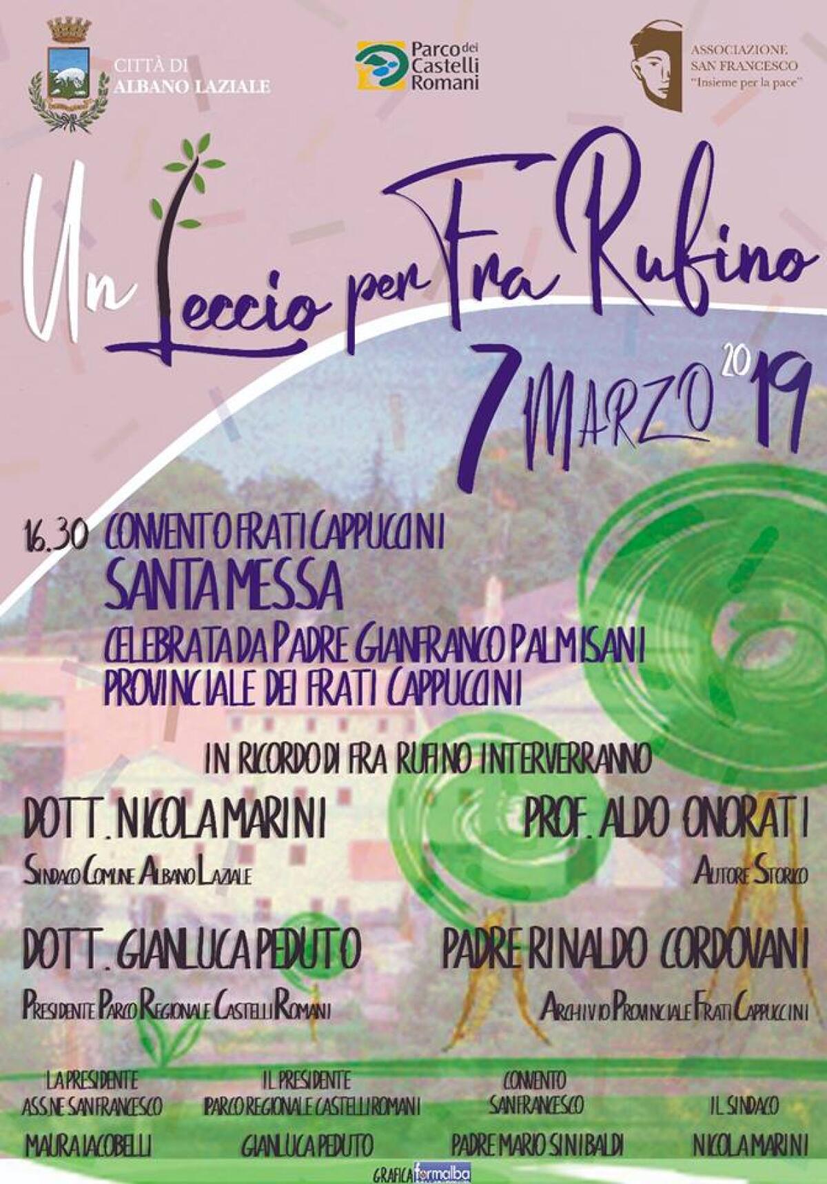 La città di Albano oggi ricorda Fra Rufino: un leccio verrà piantato al Convento dei Frati Cappuccini. - 