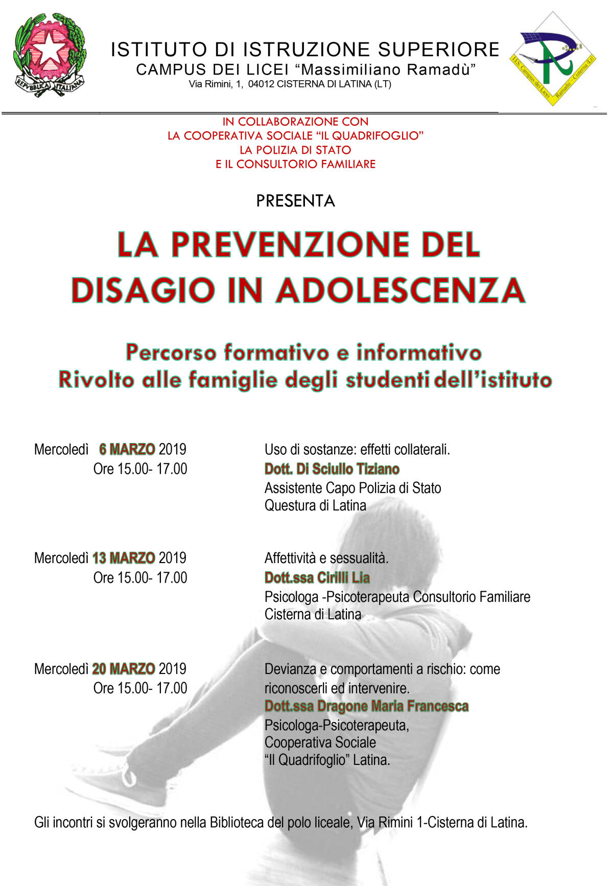 “La prevenzione del disagio in adolescenza”: tre incontri al Campus dei Licei “Ramadù” di Cisterna. - 