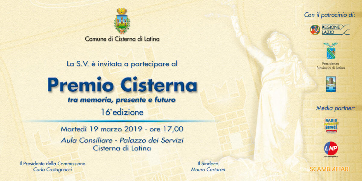 Questo sabato la presentazione della 16esima edizione del “Premio Cisterna” e dell’Esodo Cisternese. - 