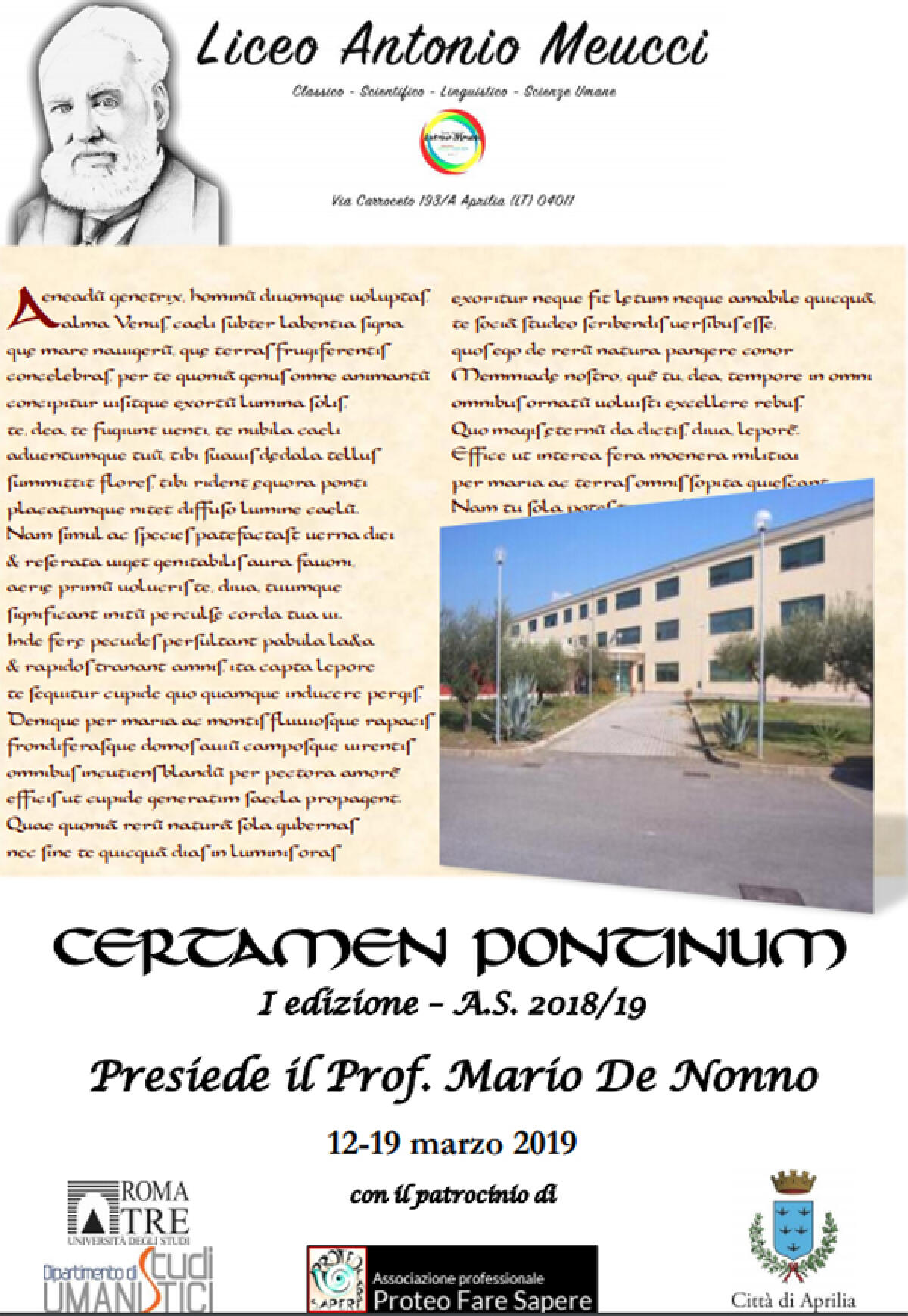 Al Liceo “Meucci” di Aprilia prima edizione del concorso di latino “Certamen Pontinum”. - 
