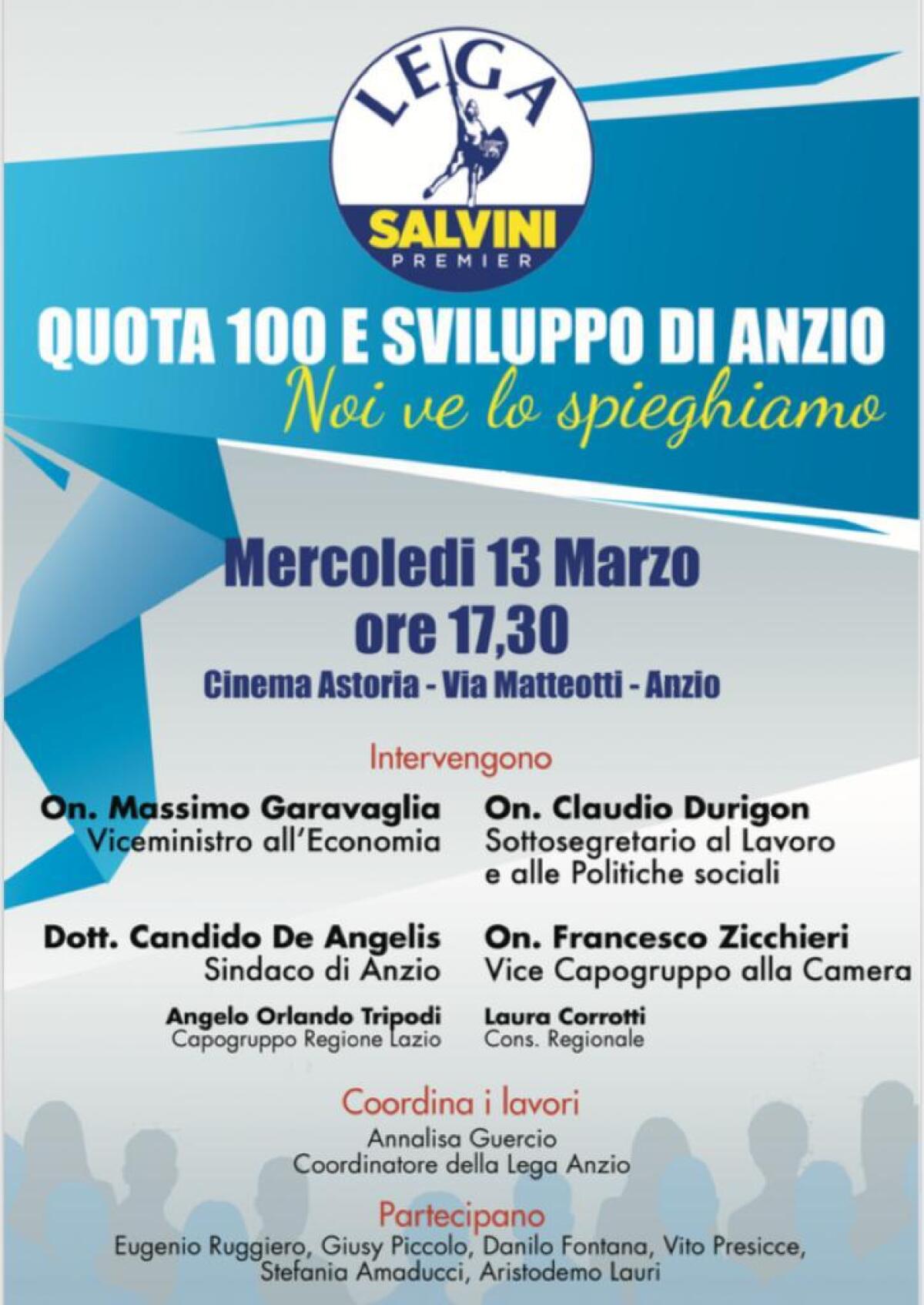 "QUOTA 100 e Sviluppo di Anzio", un meeting nazionale con l'onorevole Claudio Durigon - 