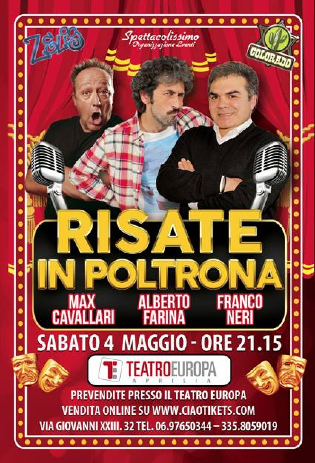 “Risate in Poltrona”: questa sera al Teatro Europa di Aprilia Max Cavallari, Alberto Farina e Franco Neri. - 