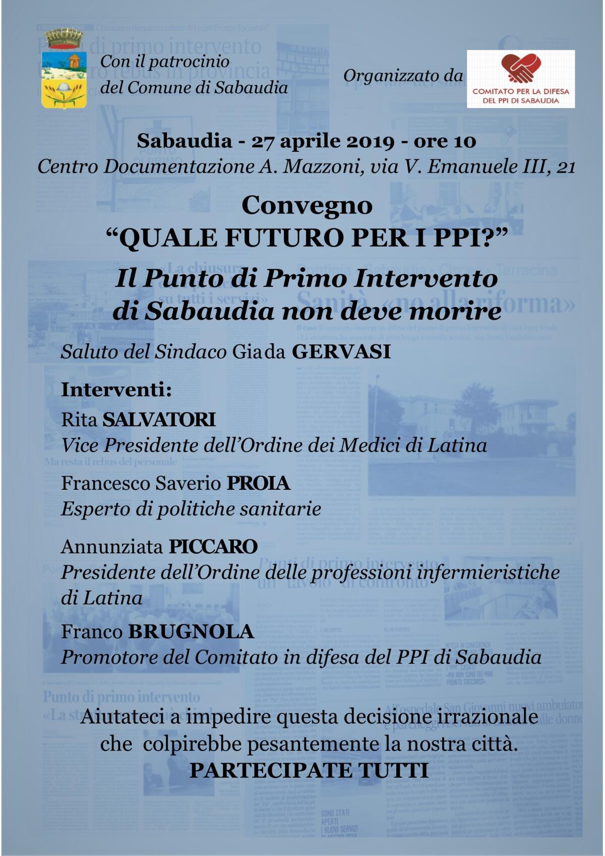 A Sabaudia un convegno per la difesa dei Punti di Primo Intervento. - 