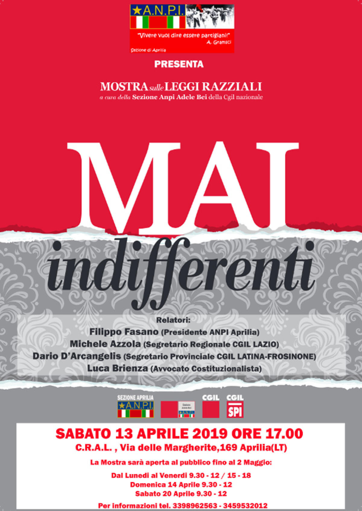 Ad Aprilia una “Mostra sul Fascismo e la legislazione razziale” organizzata dal circolo Anpi. - 