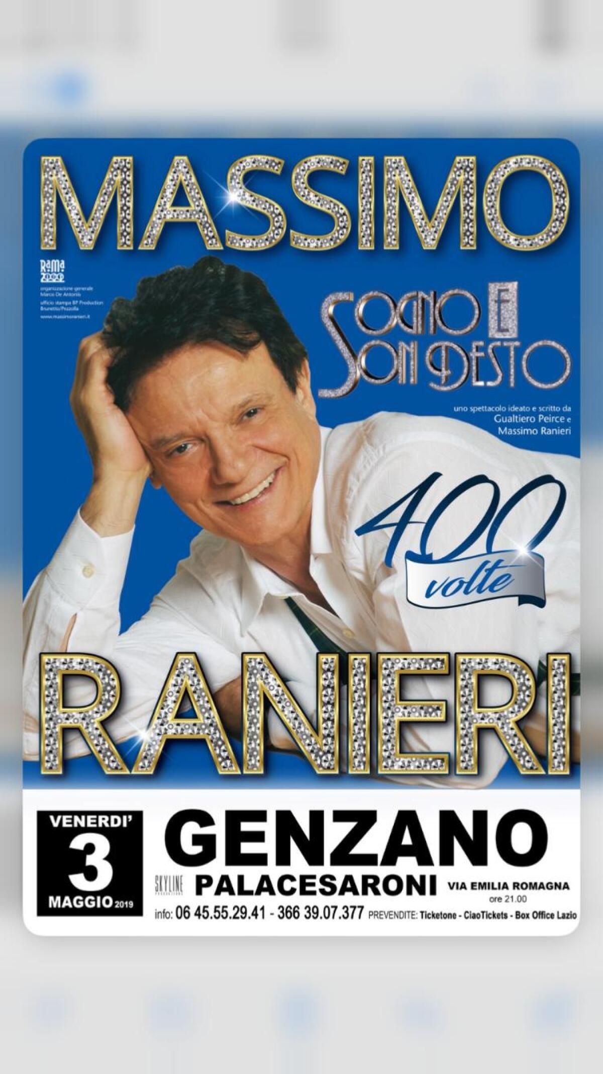 Dopo 400 repliche, "Sogno e son desto" di Massimo Ranieri questa sera fa tappa a Genzano - 