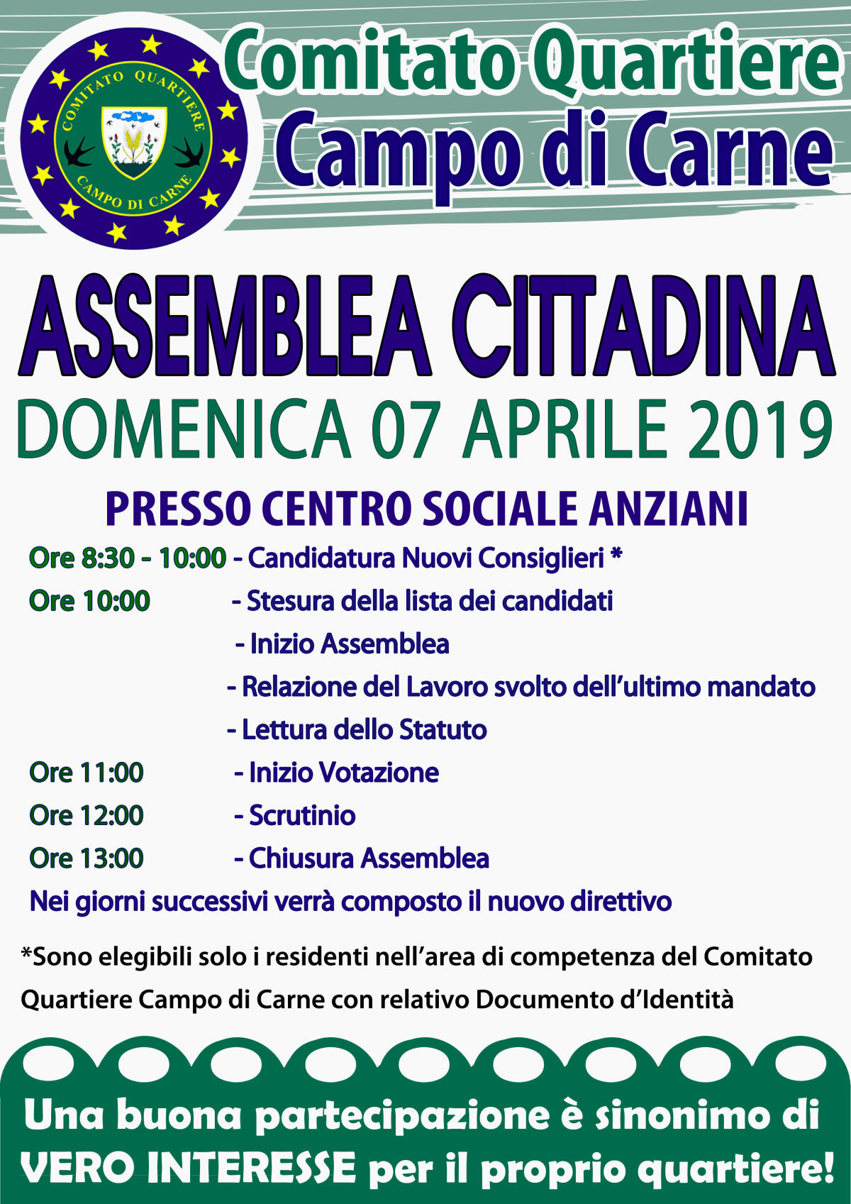 APRILIA - Assemblea cittadina domenica 7 aprile del Comitato di Quartiere Campo di Carne. - 