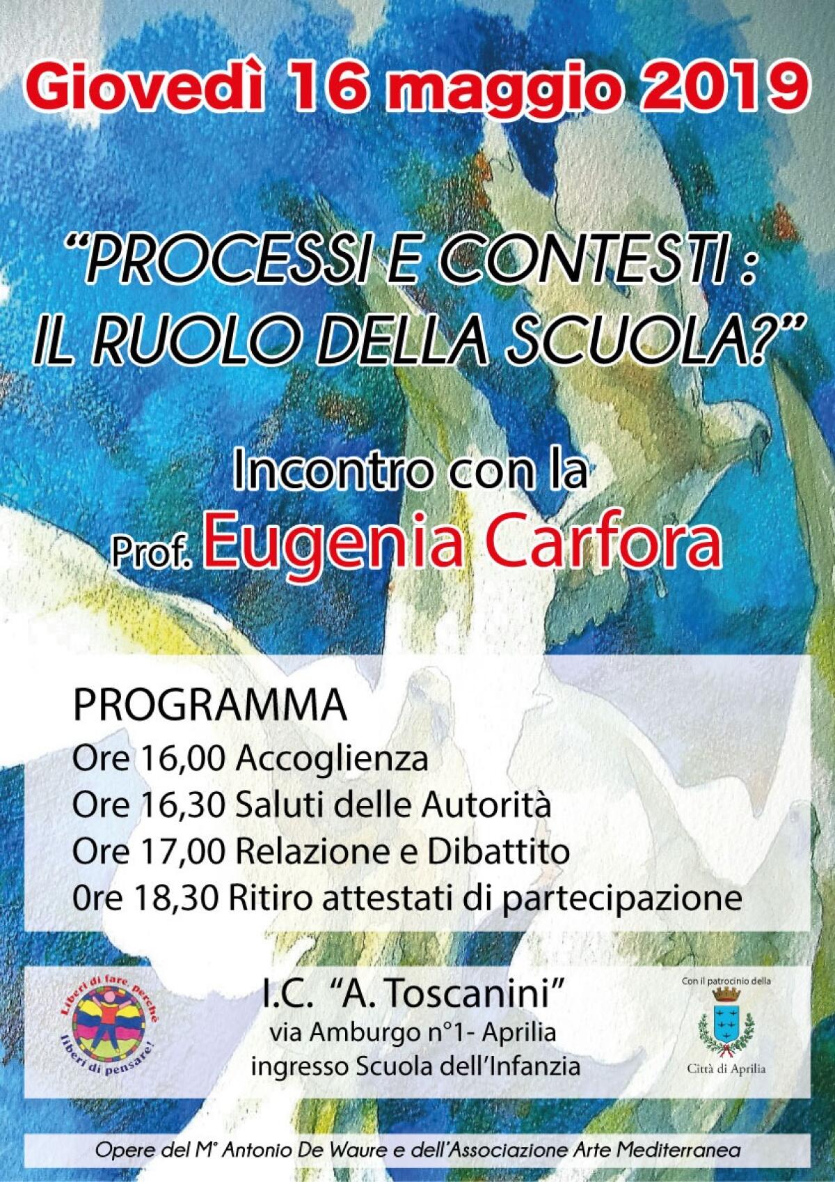 La coraggiosa Preside Eugenia Carfora, di Caivano, oggi ospite della scuola “Toscanini” di Aprilia. - 