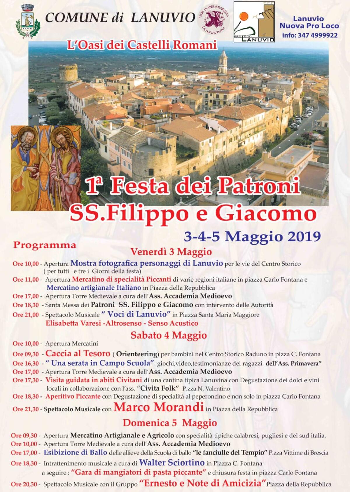 A Lanuvio questo weekend la Prima Festa dei Patroni Santi Filippo e Giacomo. - 